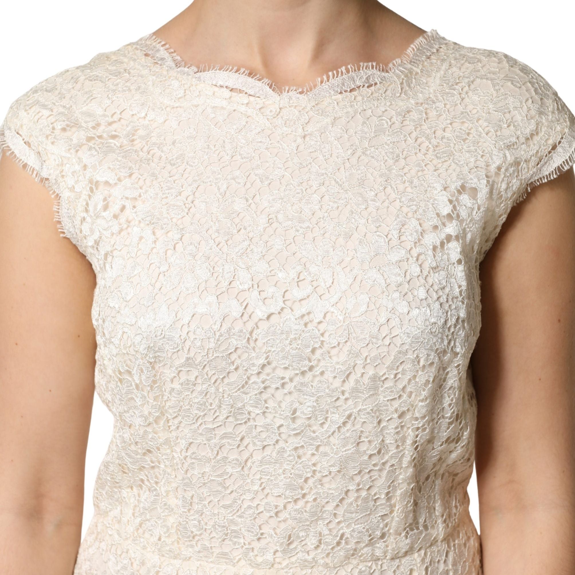 Dolce & Gabbana White Lace Viscose Sheath Long Gown Dress