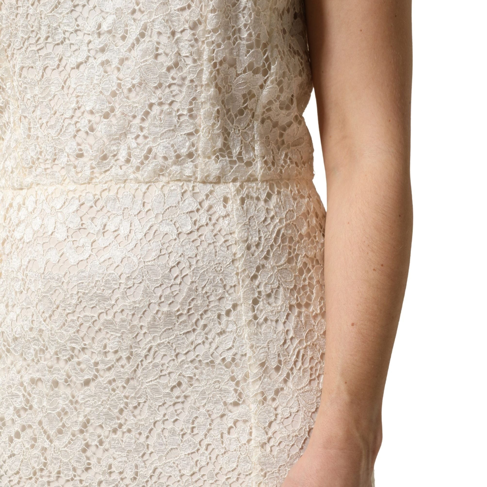 Dolce & Gabbana White Lace Viscose Sheath Long Gown Dress