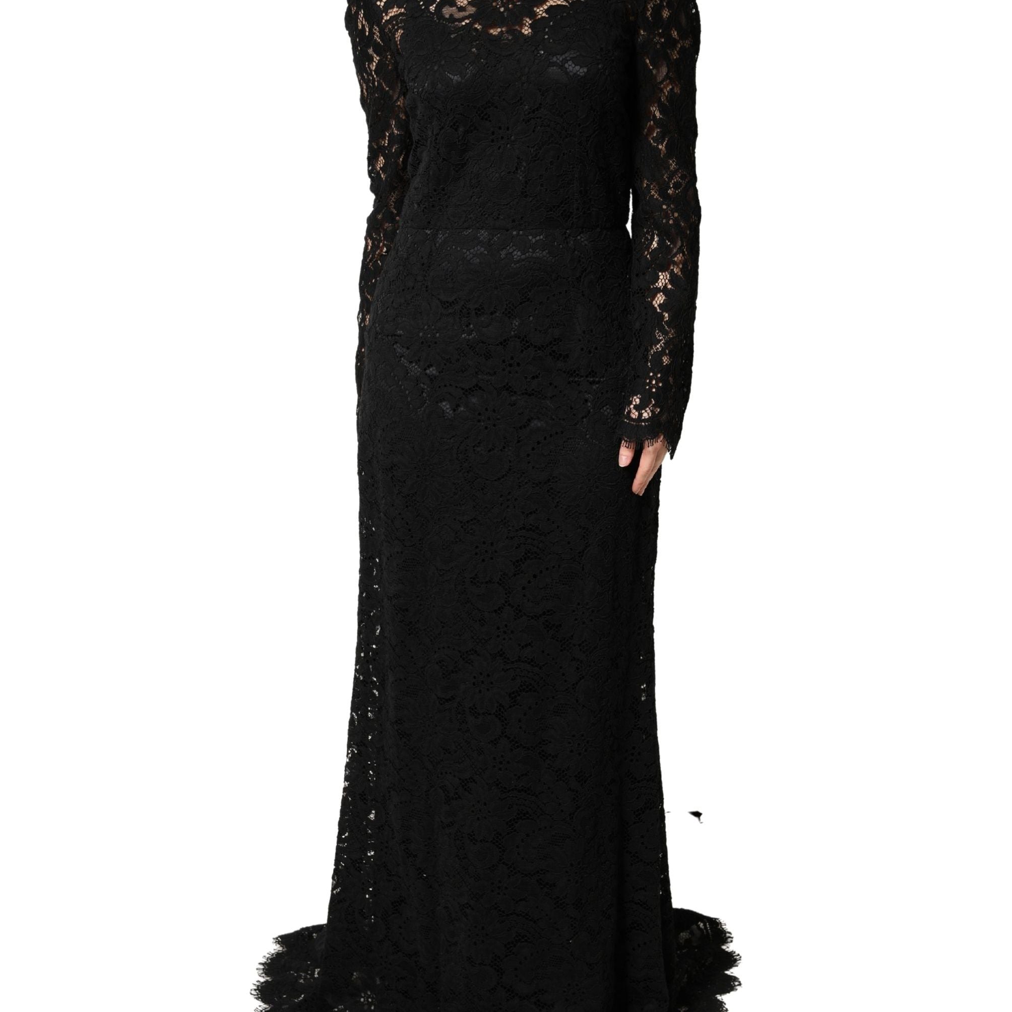 Dolce & Gabbana Black Lace Long Sleeves Cotton Maxi Dress