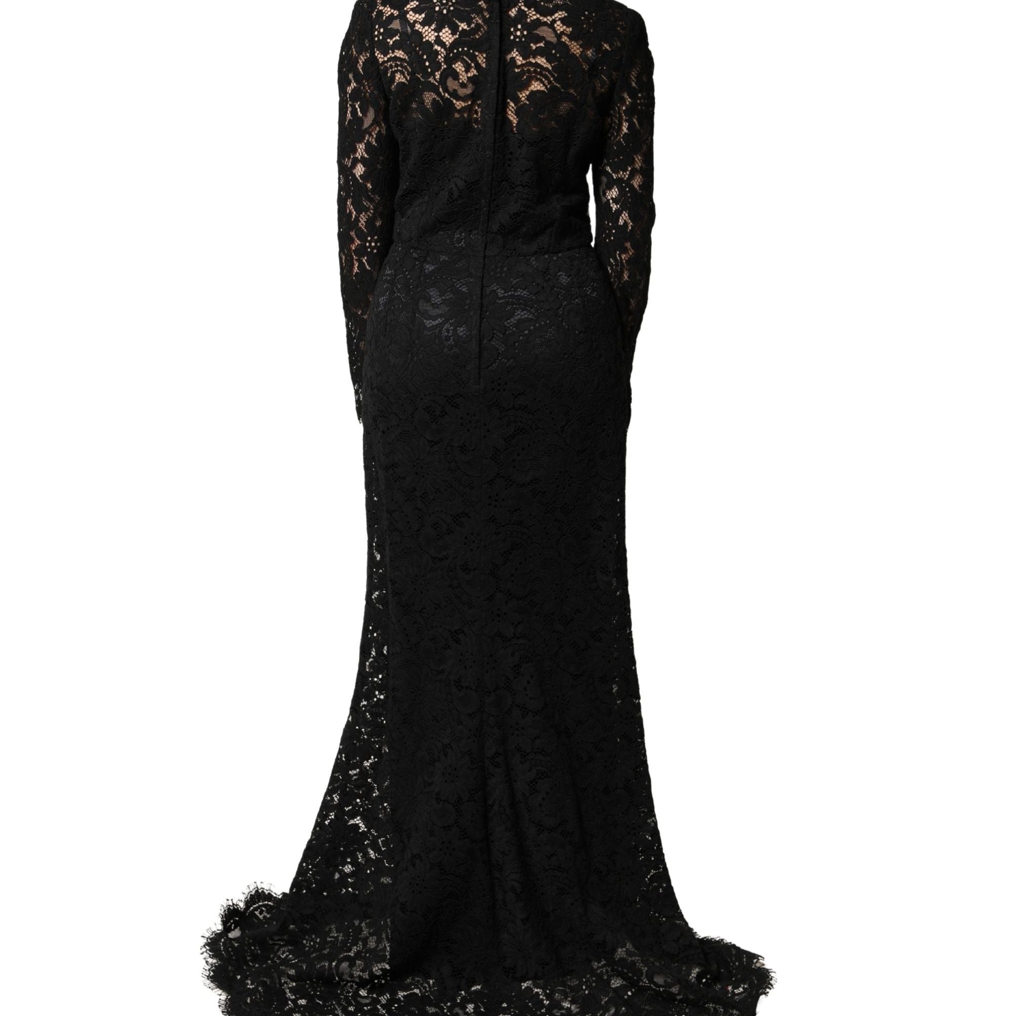 Dolce & Gabbana Black Lace Long Sleeves Cotton Maxi Dress