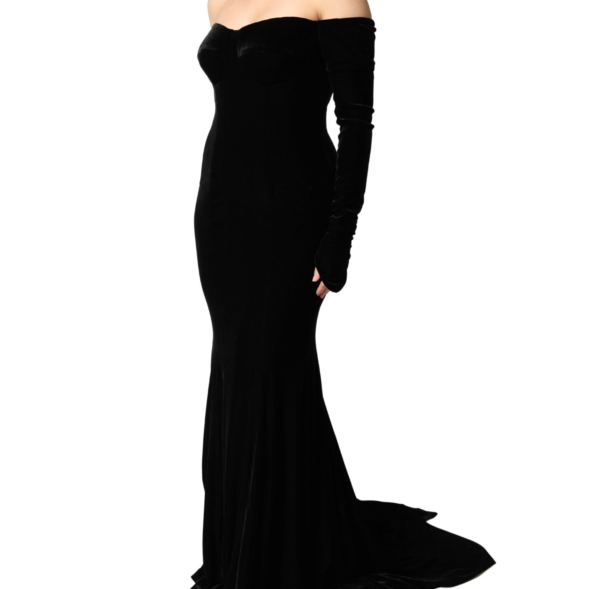 Dolce & Gabbana Black Off Shoulder Bodycon Long Gown Dress