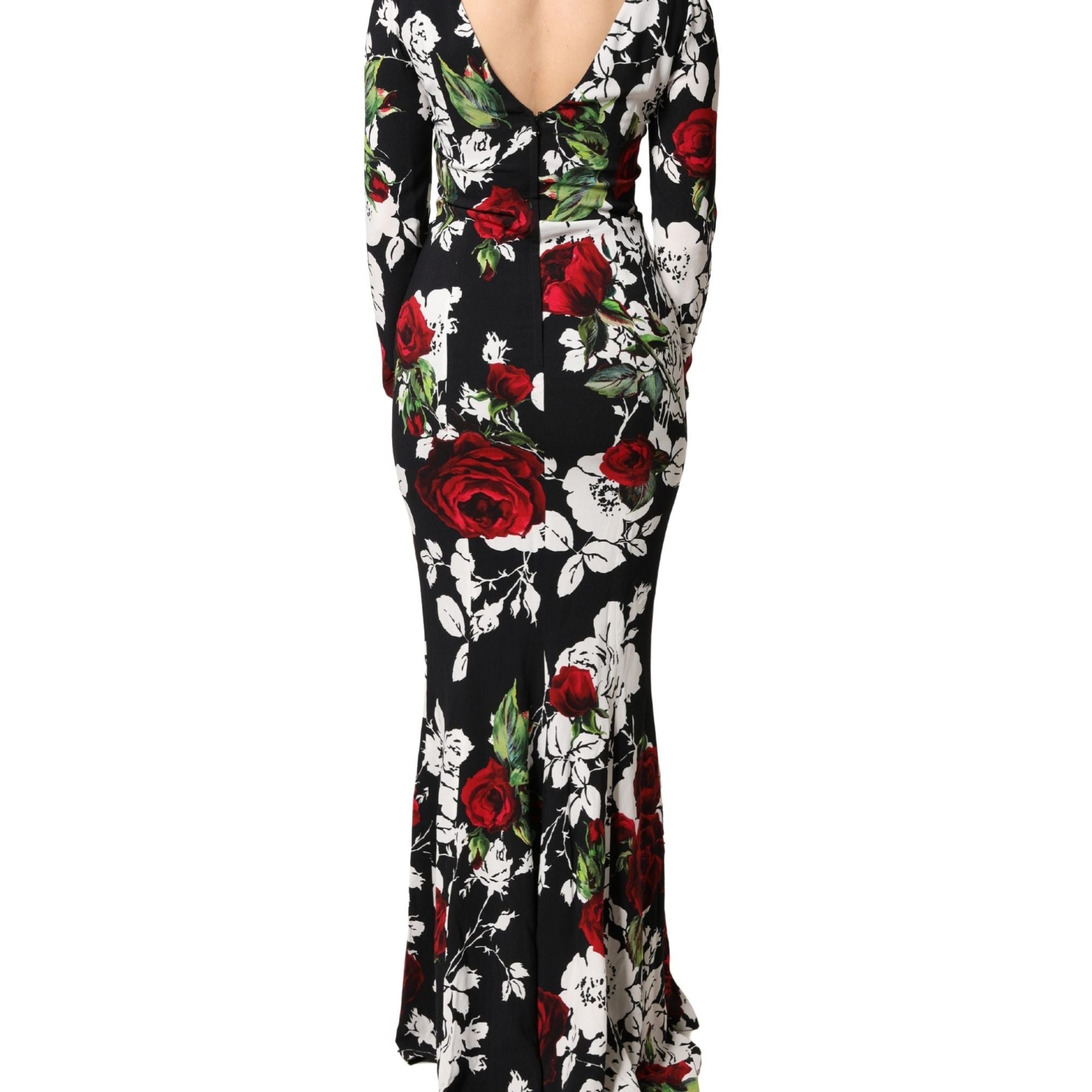 Dolce & Gabbana Black Floral Viscose Bodycon Long Gown Dress