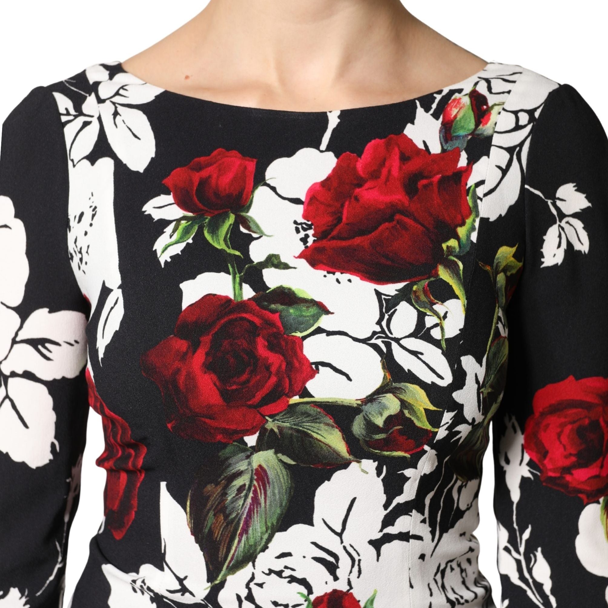 Dolce & Gabbana Black Floral Viscose Bodycon Long Gown Dress