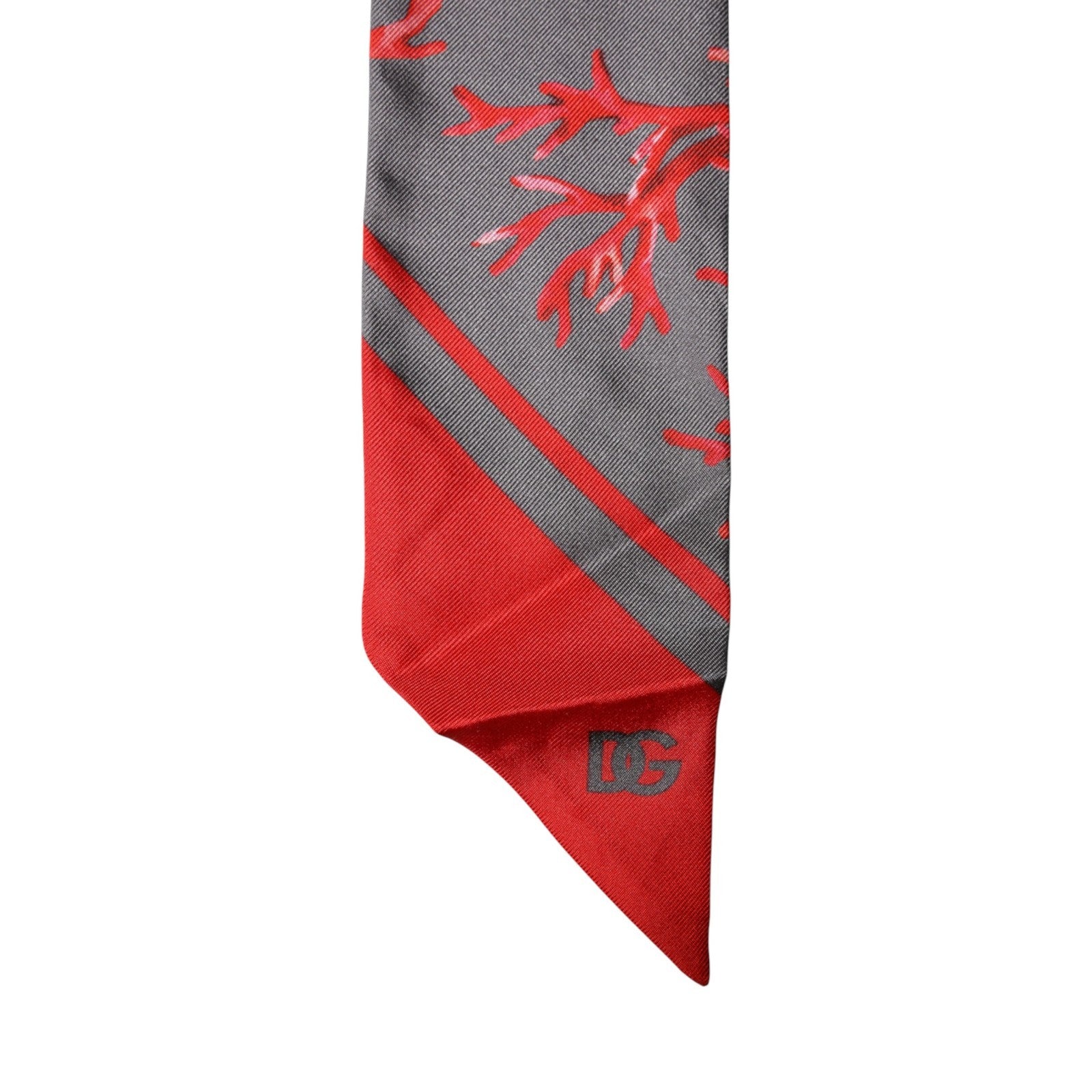 Dolce & Gabbana Red Gray Coral Print Neck Wrap Foulard 6cm x 98cm Scarf