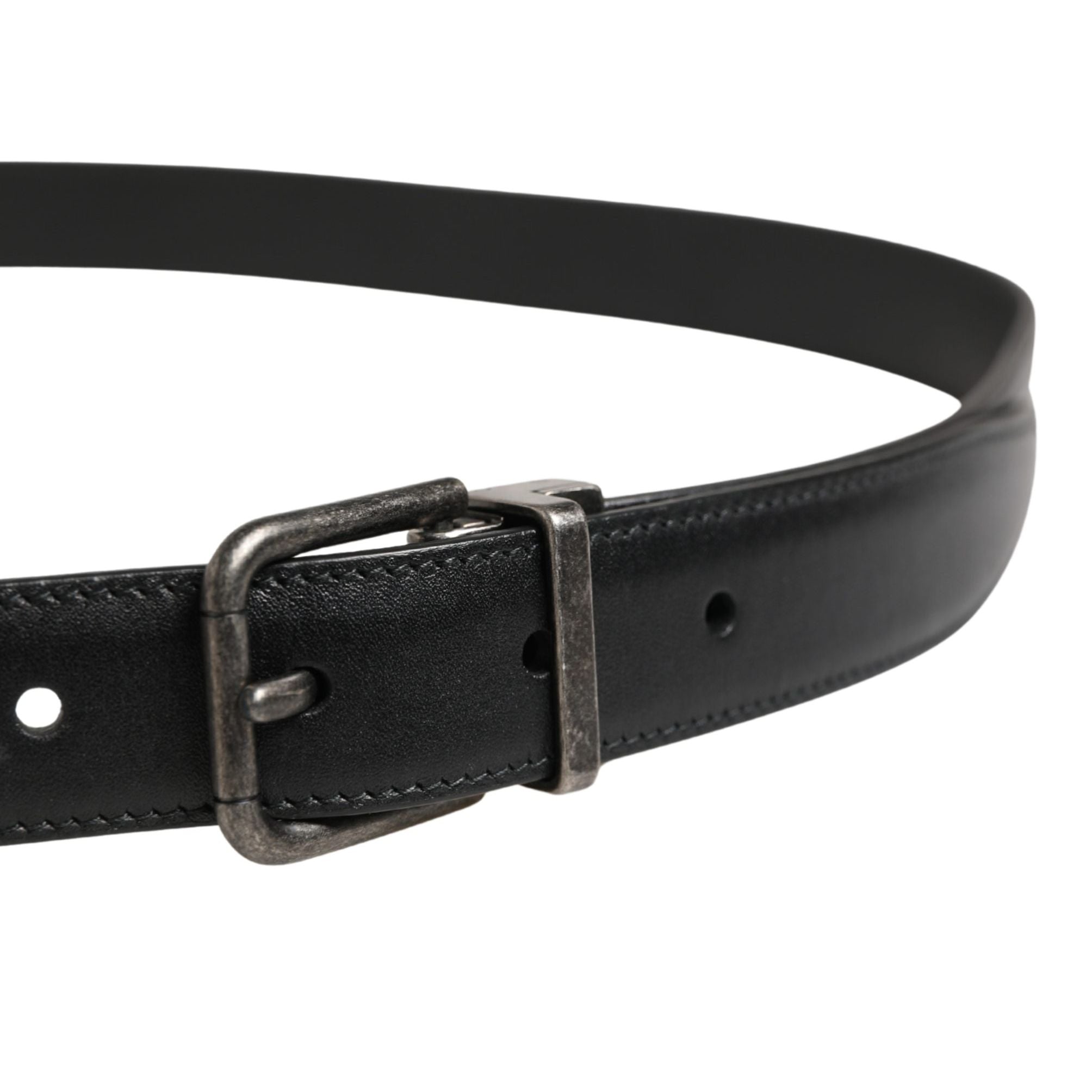 Dolce & Gabbana Men Black Classic Leather Metal Buckle Belt