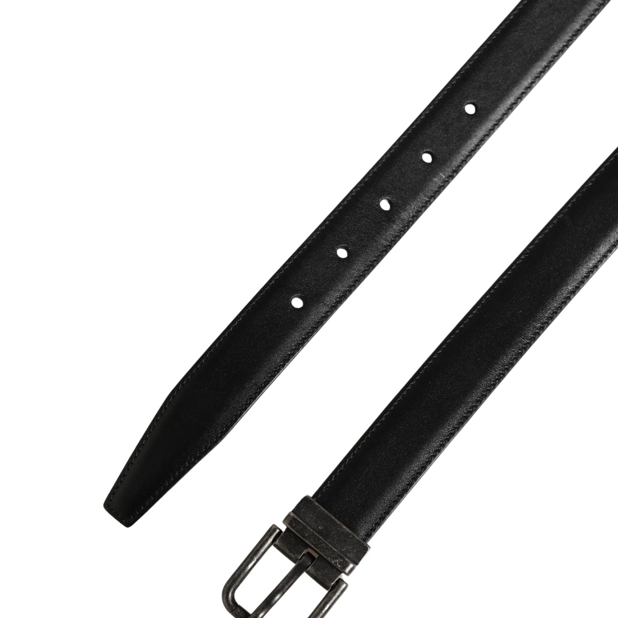 Dolce & Gabbana Men Black Classic Leather Metal Buckle Belt