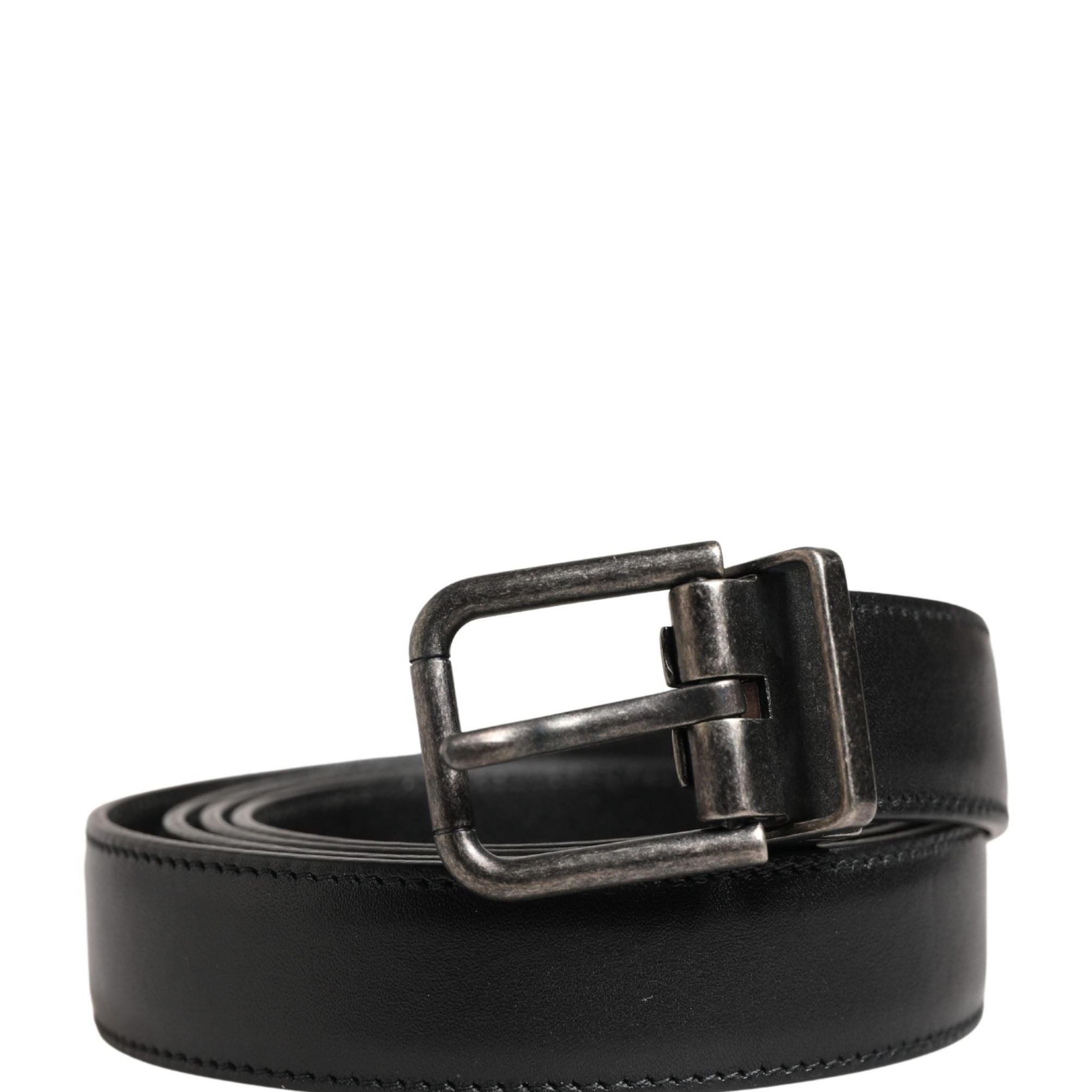 Dolce & Gabbana Men Black Classic Leather Metal Buckle Belt