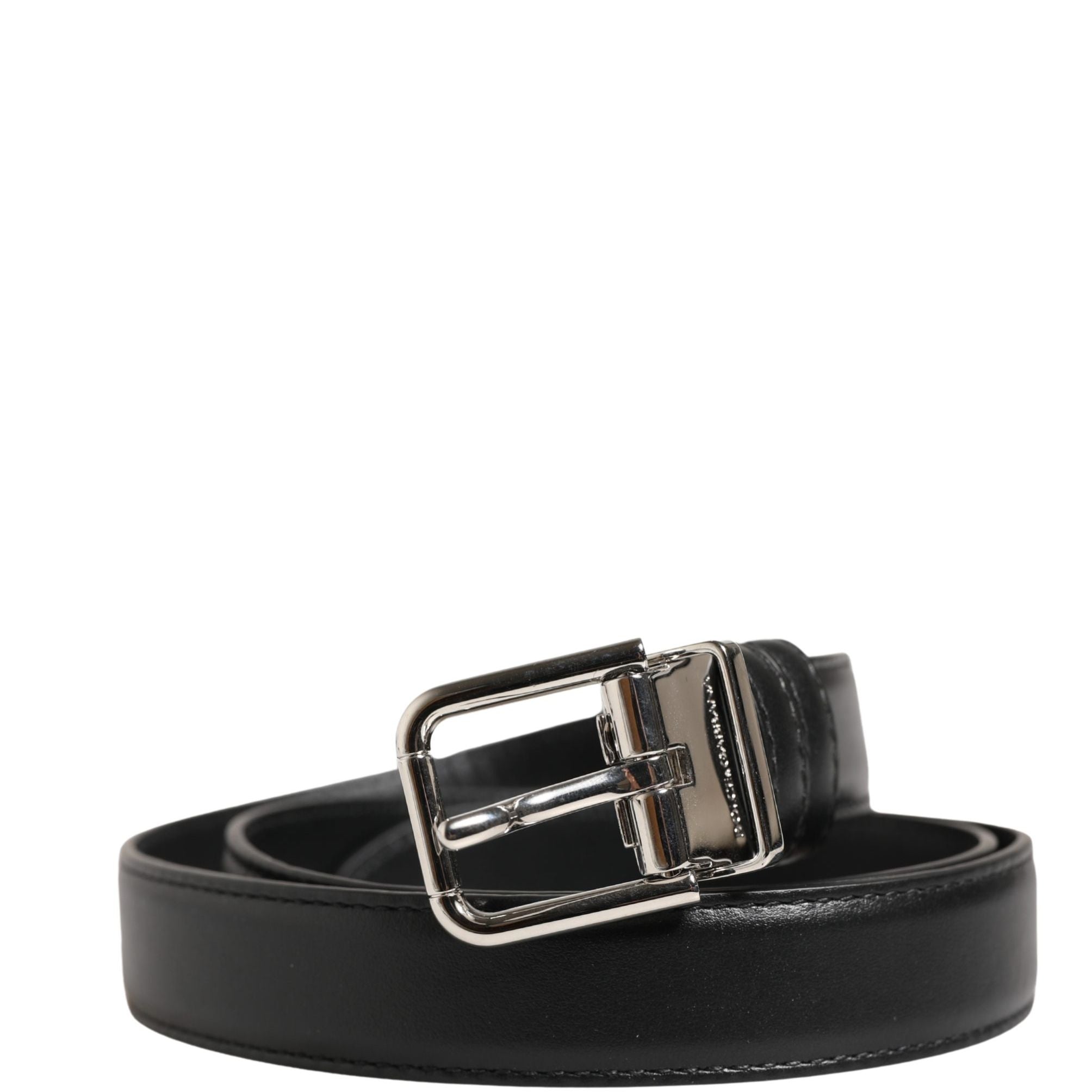 Dolce & Gabbana Men Black Classic Leather Metal Buckle Belt