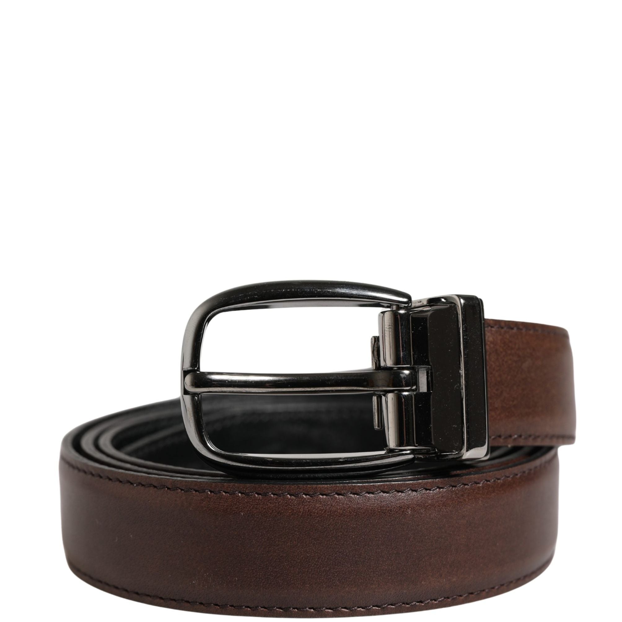 Dolce & Gabbana Men Brown Classic Leather Metal Buckle Belt