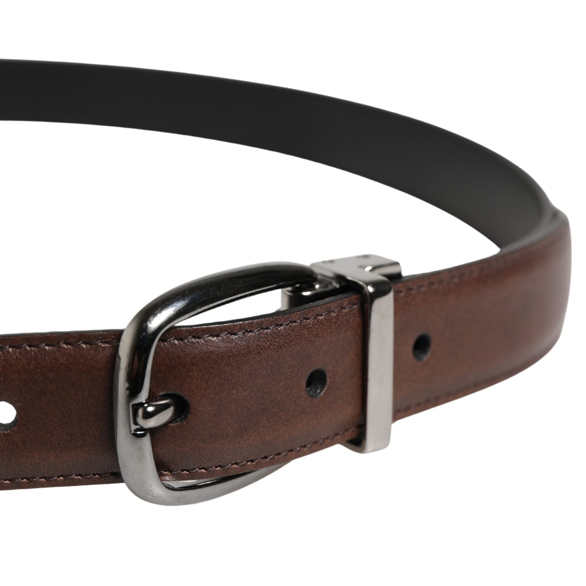 Dolce & Gabbana Men Brown Classic Leather Metal Buckle Belt