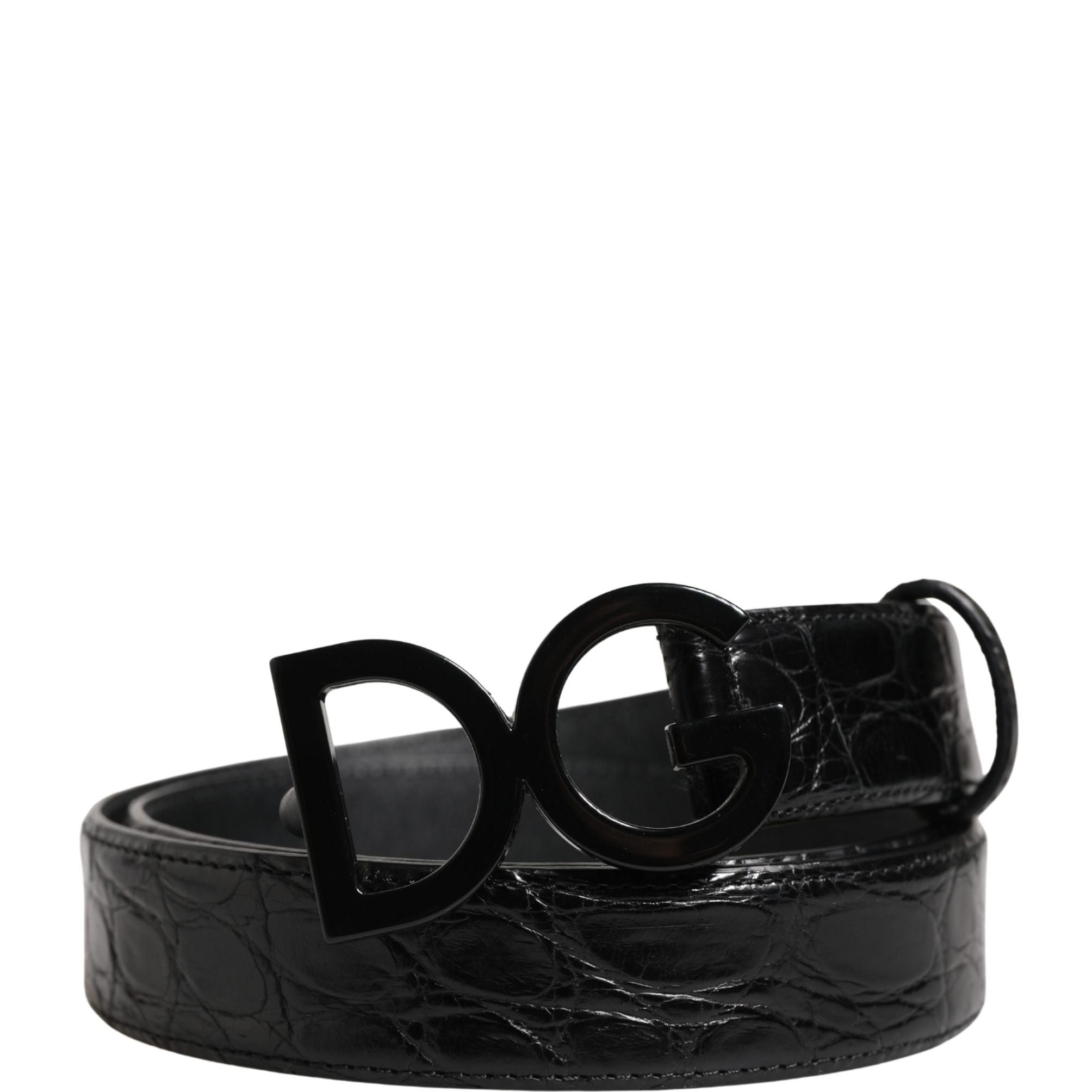 Dolce & Gabbana Men Black Exotic Leather Logo Buckle Belt