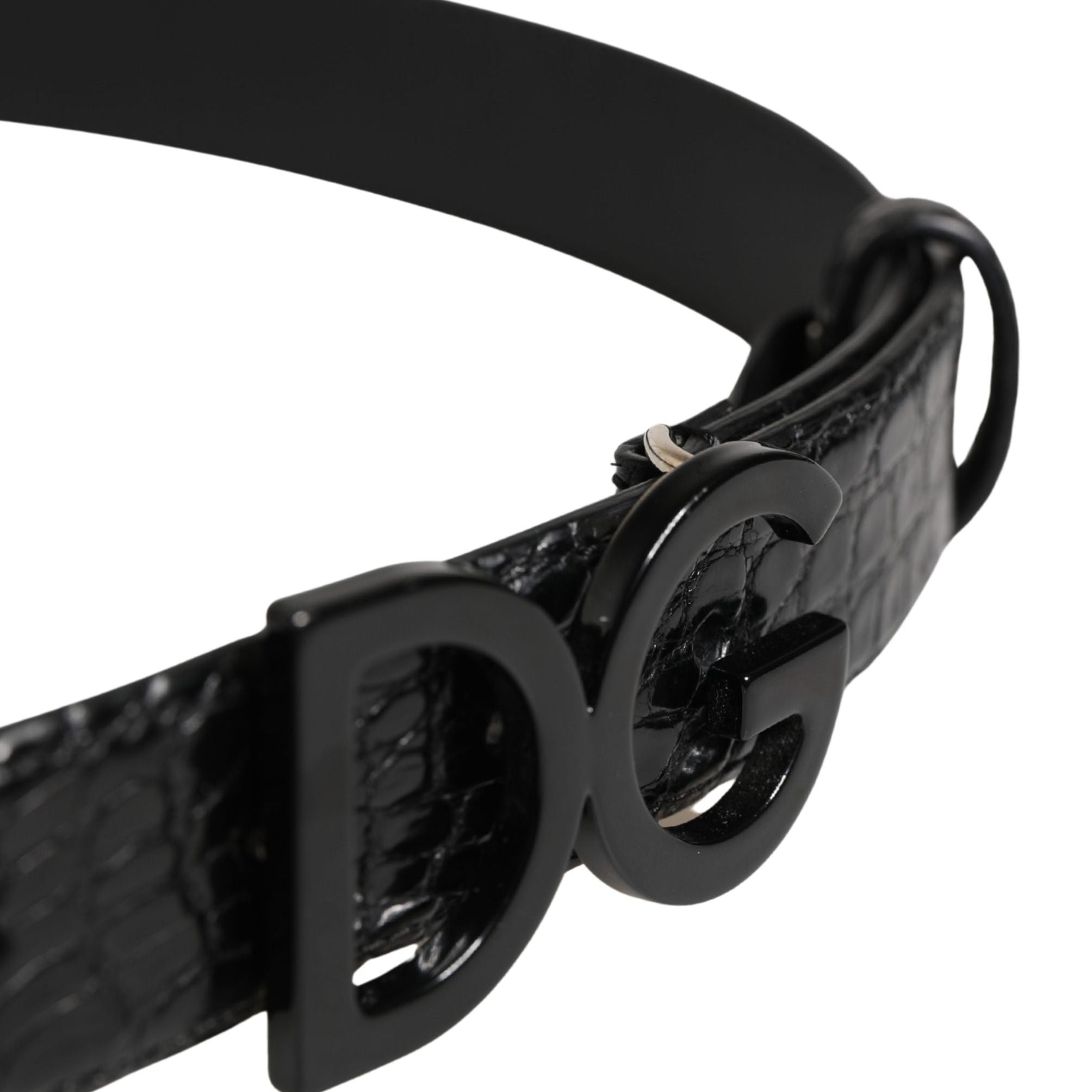 Dolce & Gabbana Men Black Exotic Leather Logo Buckle Belt