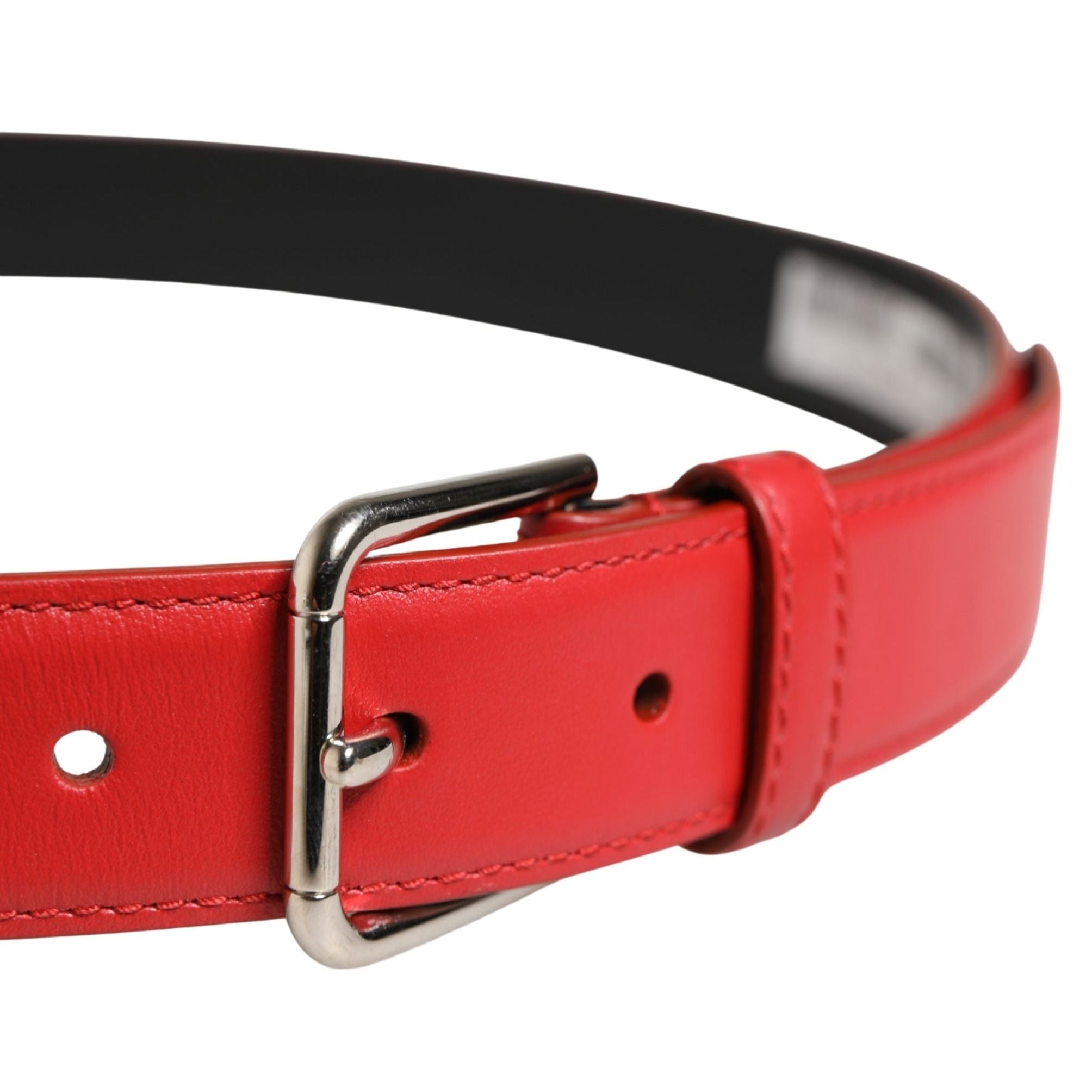 Dolce & Gabbana Men Beige Red Woven Leather Metal Buckle Belt