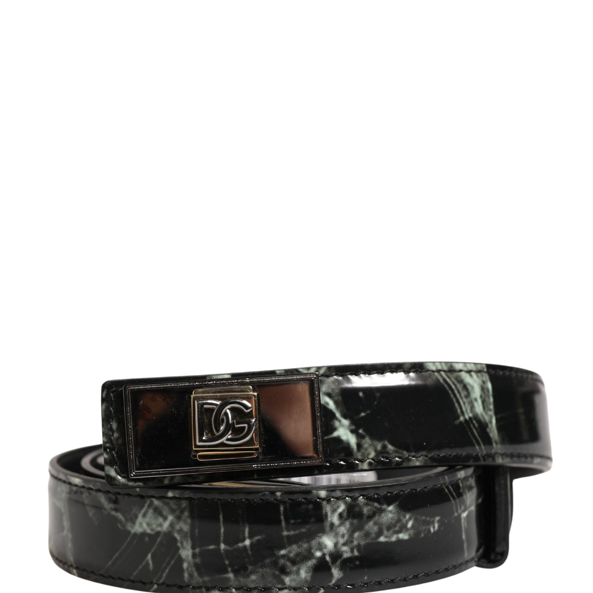 Dolce & Gabbana Men Black Marble Leather DG Logo Buckle Belt