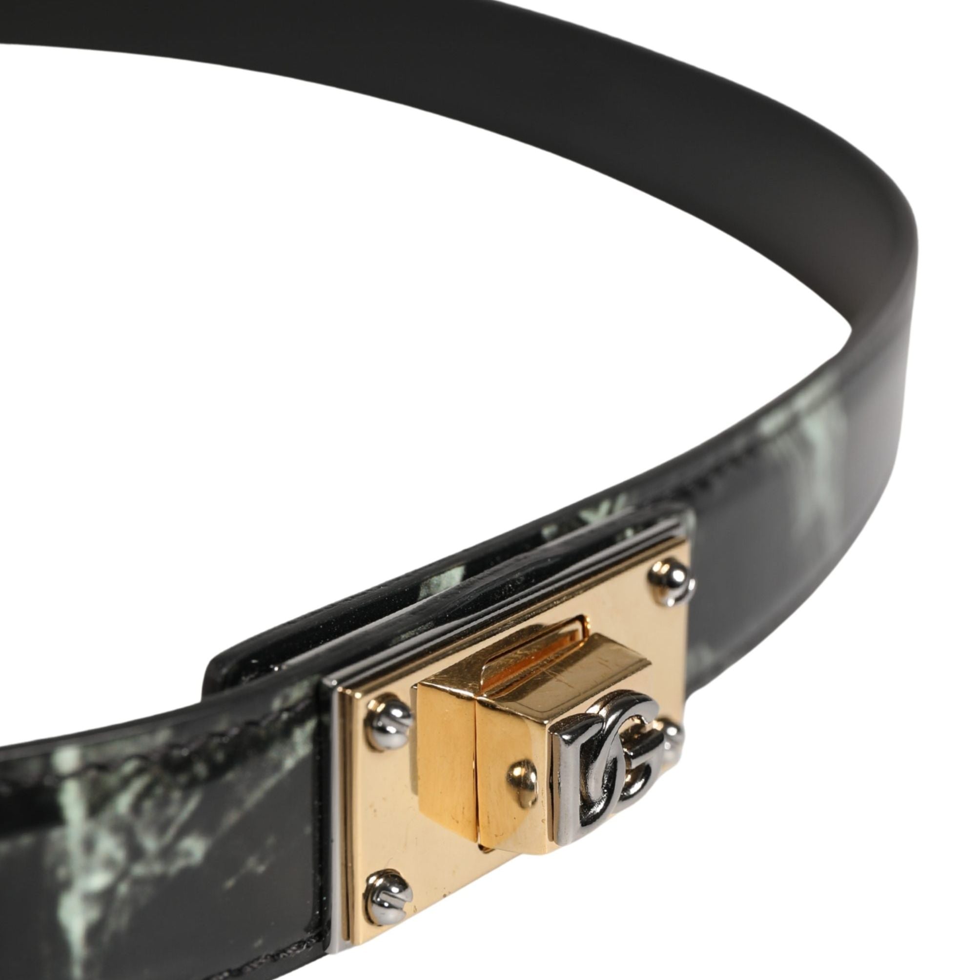 Dolce & Gabbana Men Black Marble Leather DG Logo Buckle Belt
