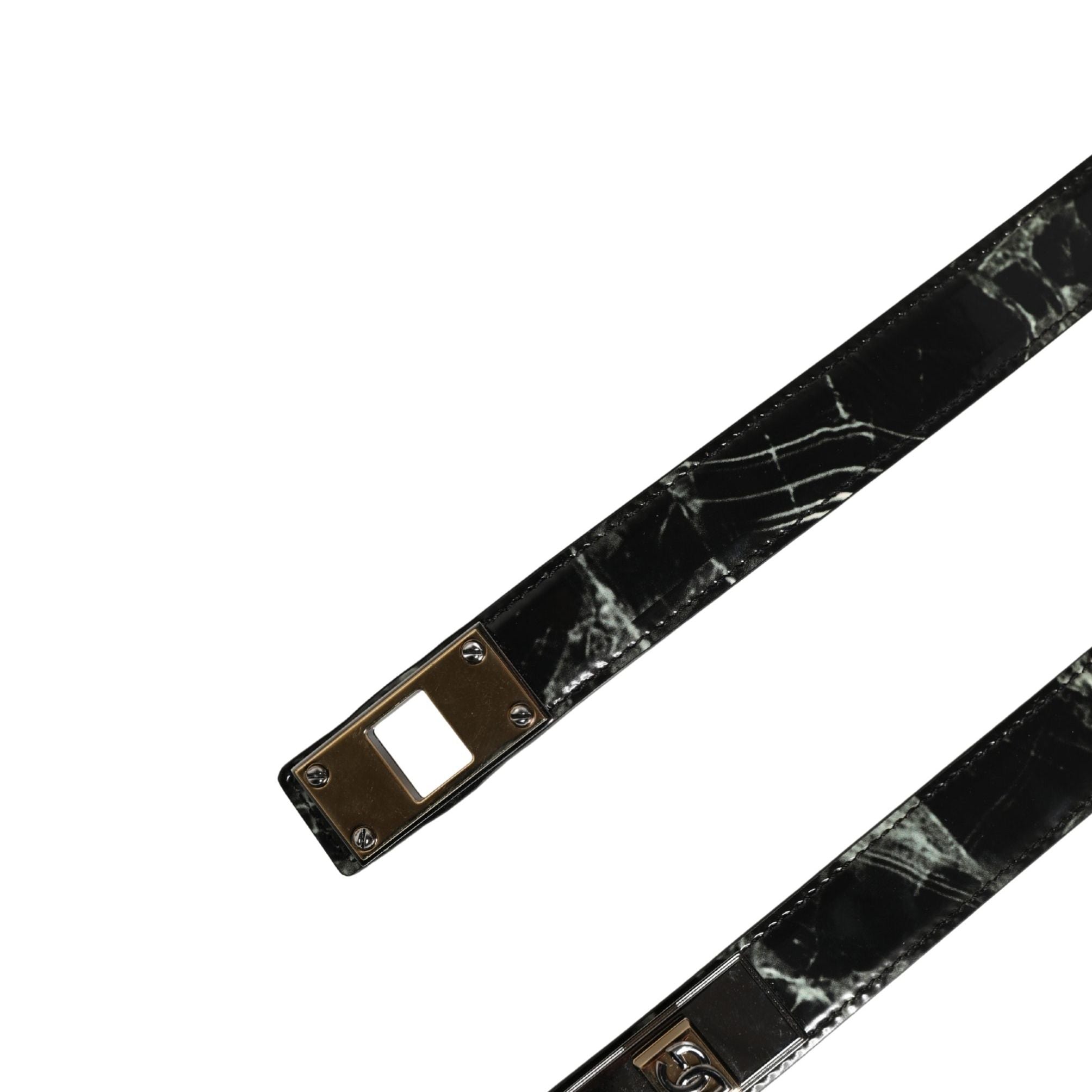 Dolce & Gabbana Men Black Marble Leather DG Logo Buckle Belt