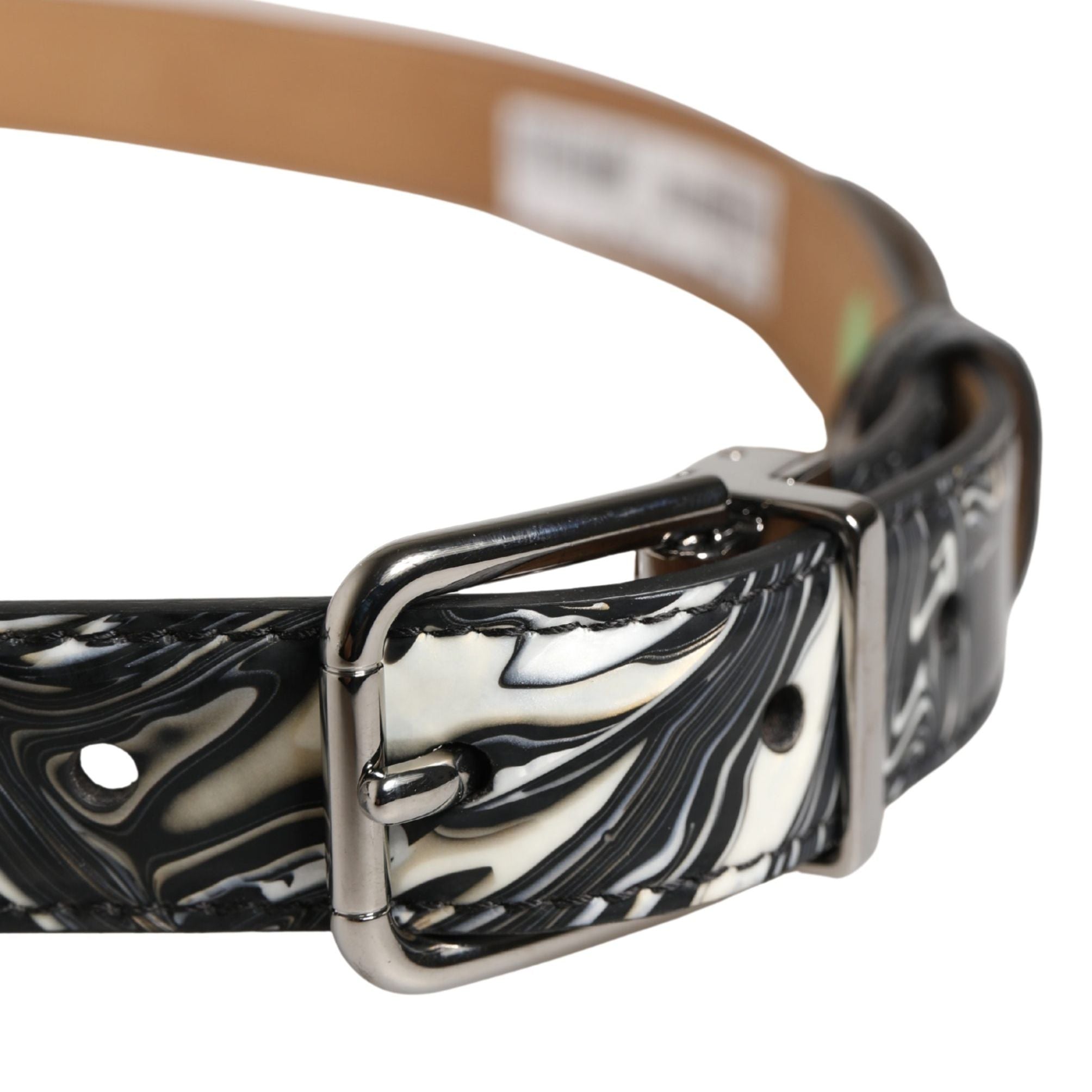 Dolce & Gabbana Men Black Marble Leather Metal Buckle Belt