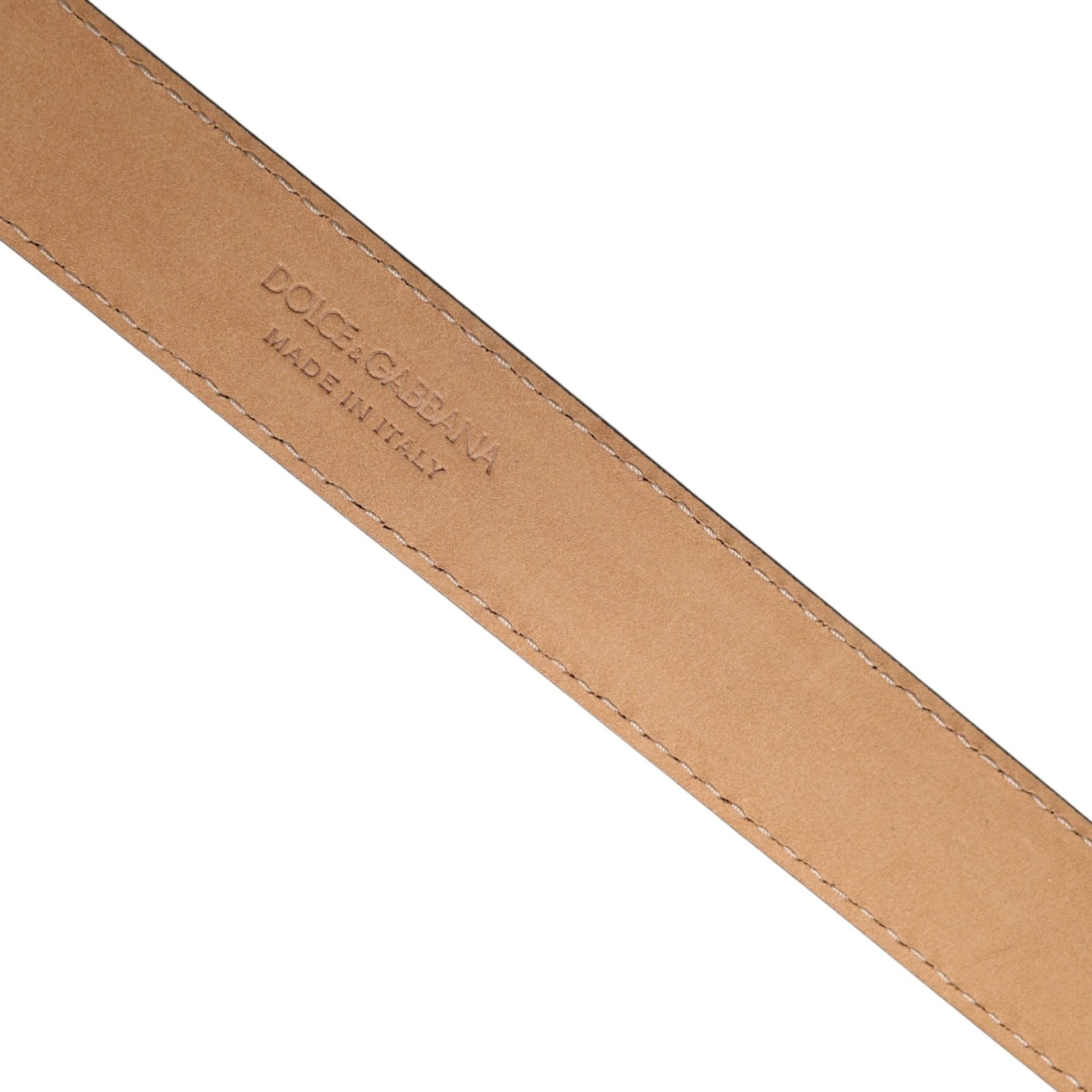 Dolce & Gabbana Men Black Marble Leather Metal Buckle Belt