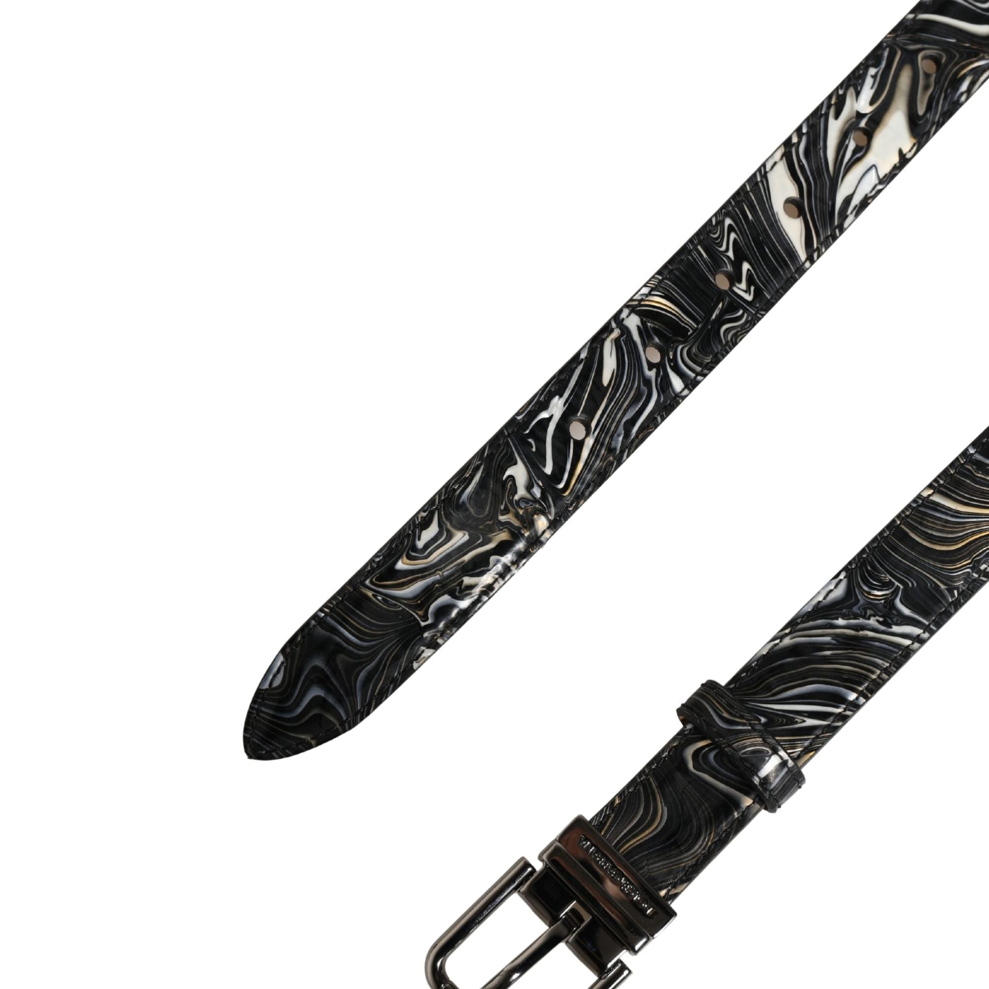 Dolce & Gabbana Men Black Marble Leather Metal Buckle Belt