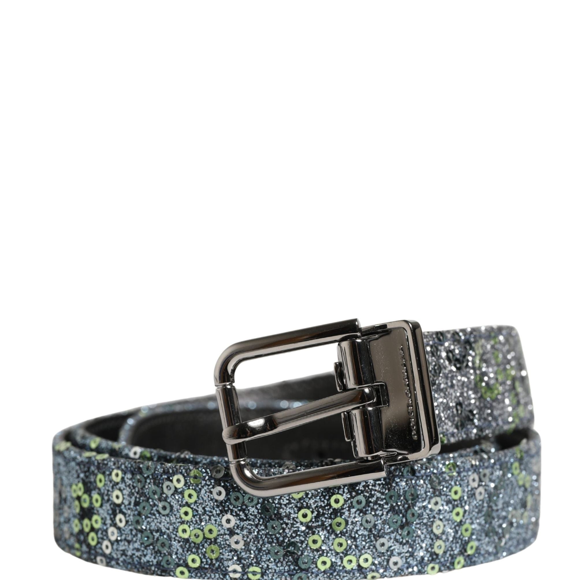 Dolce & Gabbana Men Multicolor Sequin Silver Metal Buckle Belt