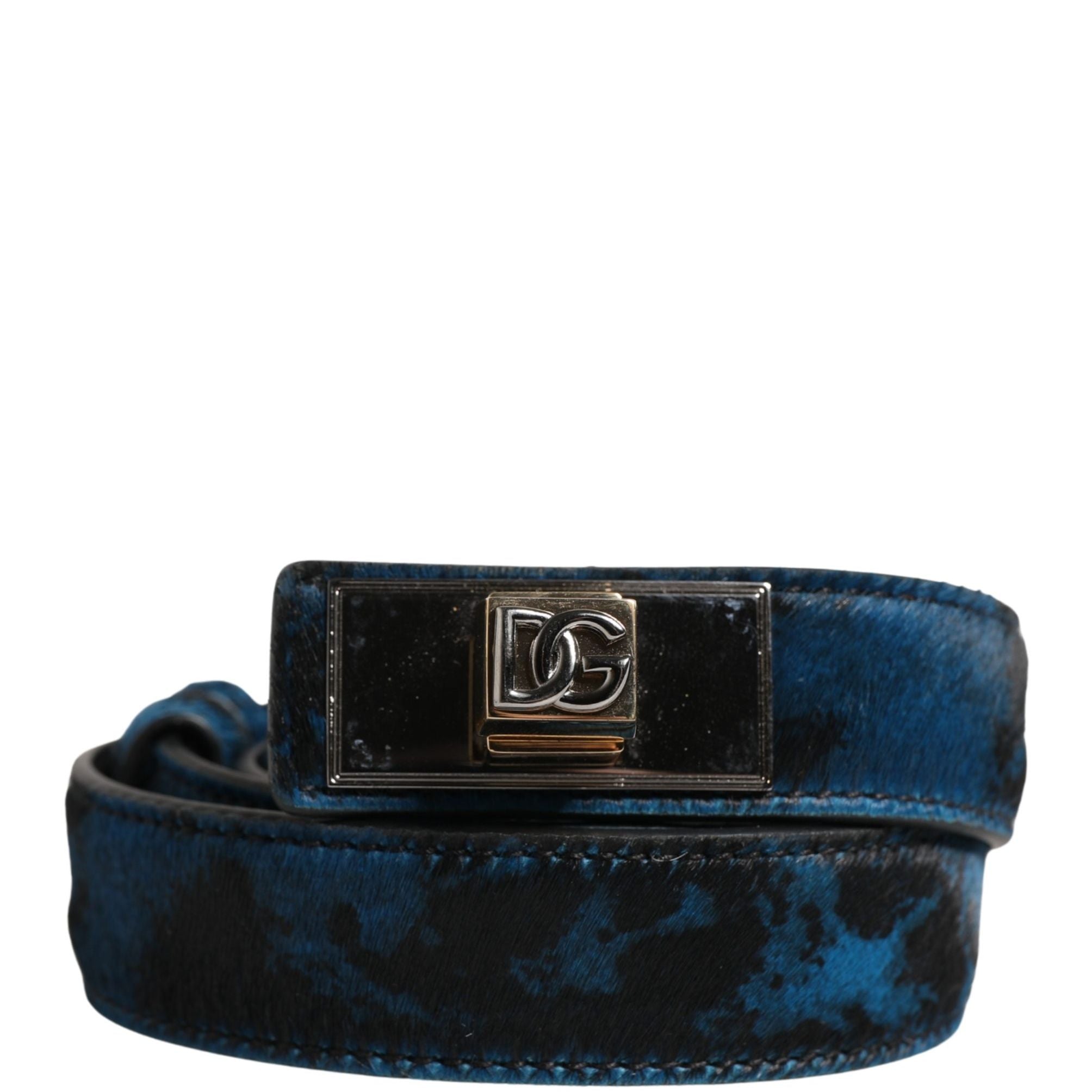 Dolce & Gabbana Men Blue Calf Leather Logo Metal Buckle Belt