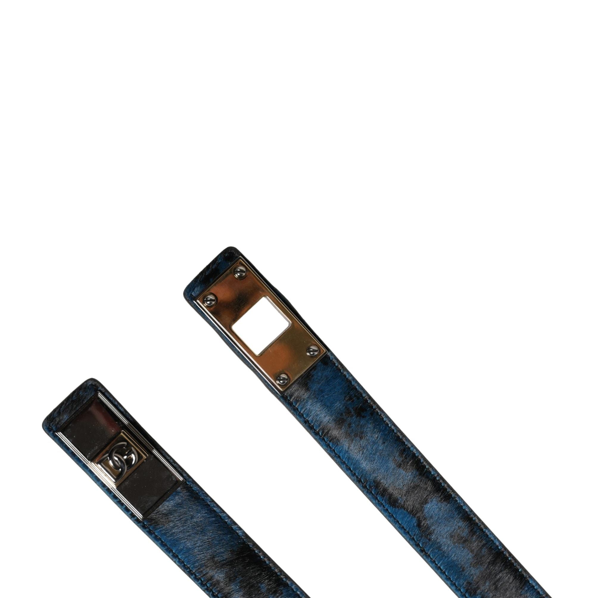 Dolce & Gabbana Men Blue Calf Leather Logo Metal Buckle Belt
