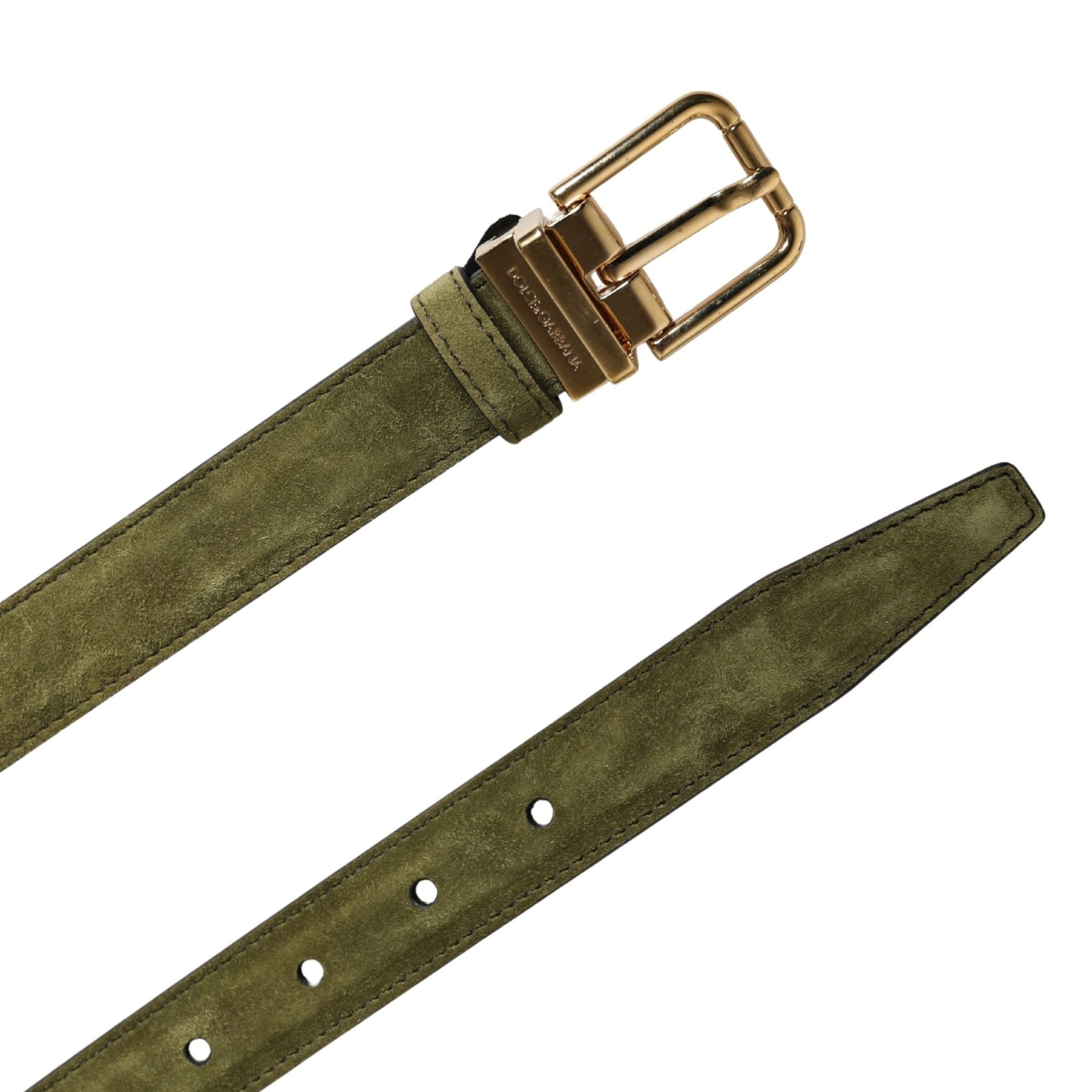 Dolce & Gabbana Men Green Velvet Leather Metal Buckle Belt