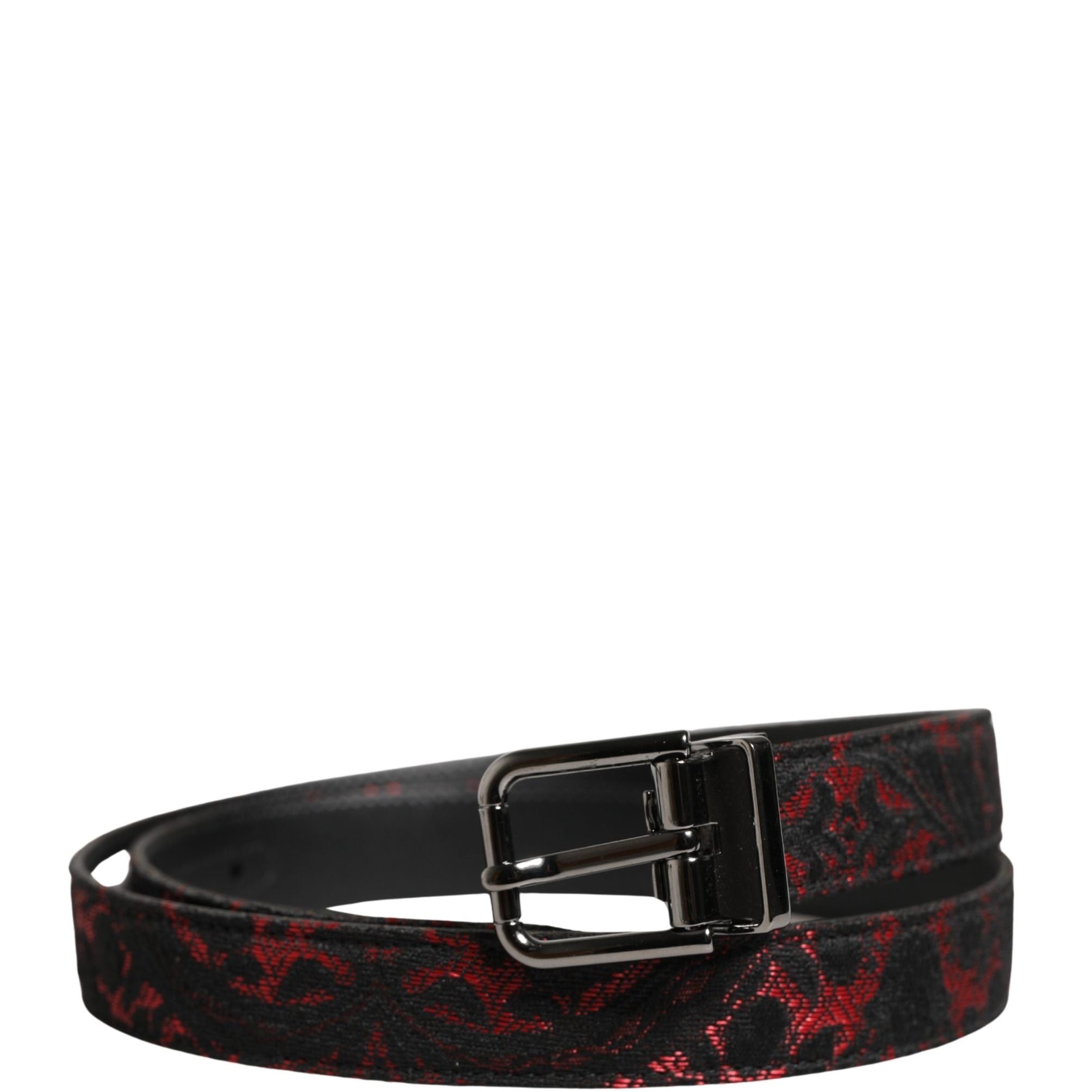 Dolce & Gabbana Black Red Polyester Silver Metal Buckle Belt