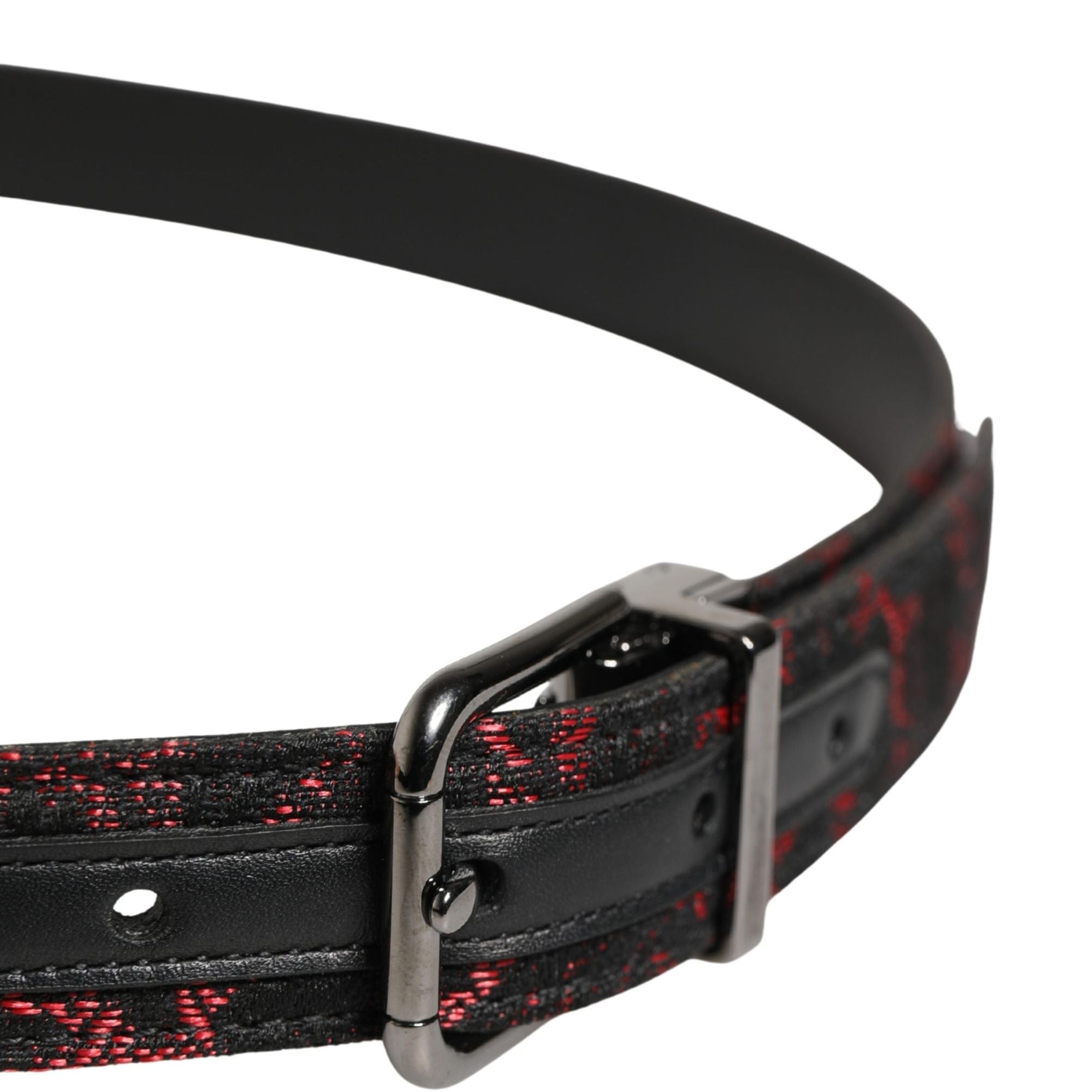 Dolce & Gabbana Black Red Polyester Silver Metal Buckle Belt
