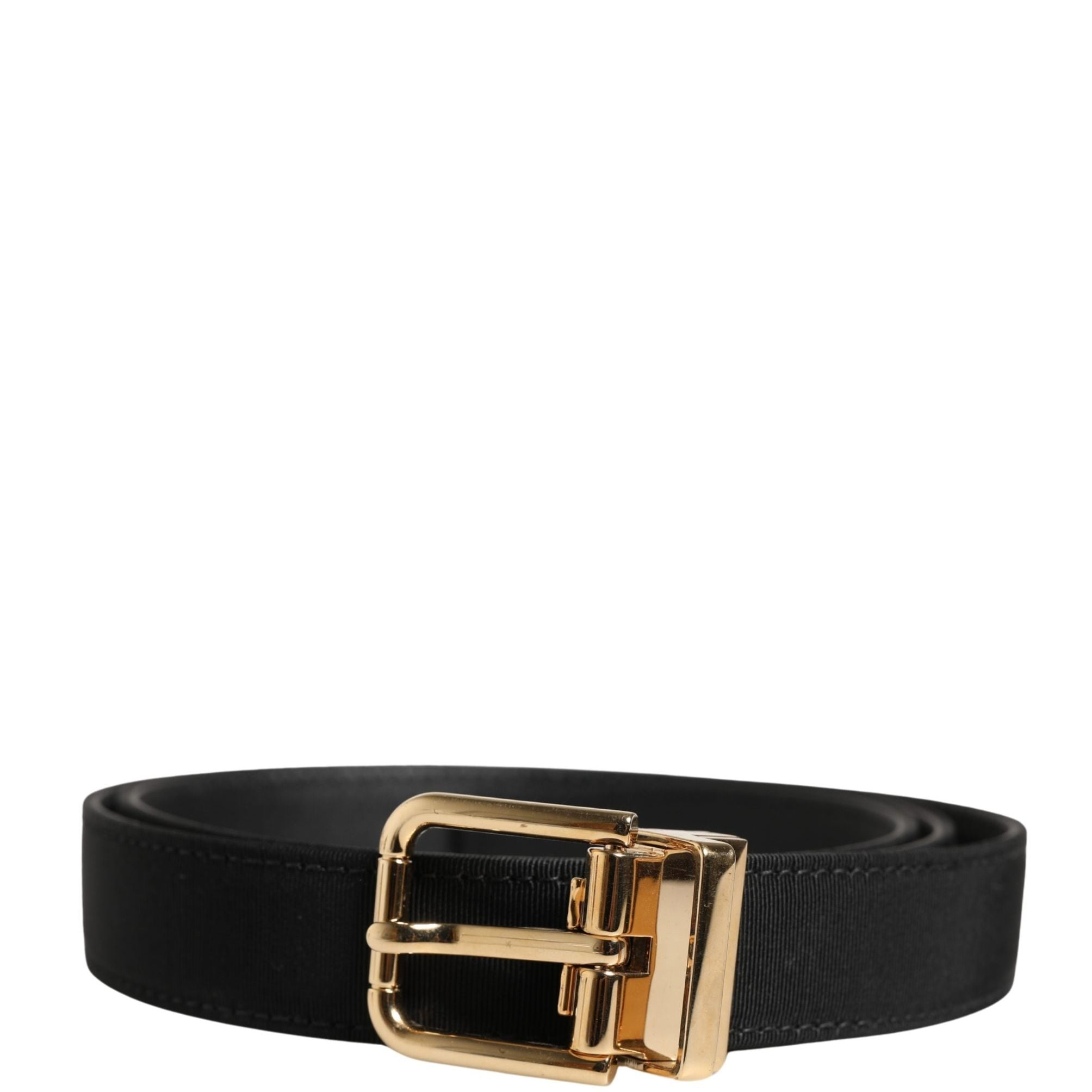 Dolce & Gabbana Black Viscose Leather Gold Metal Buckle Belt