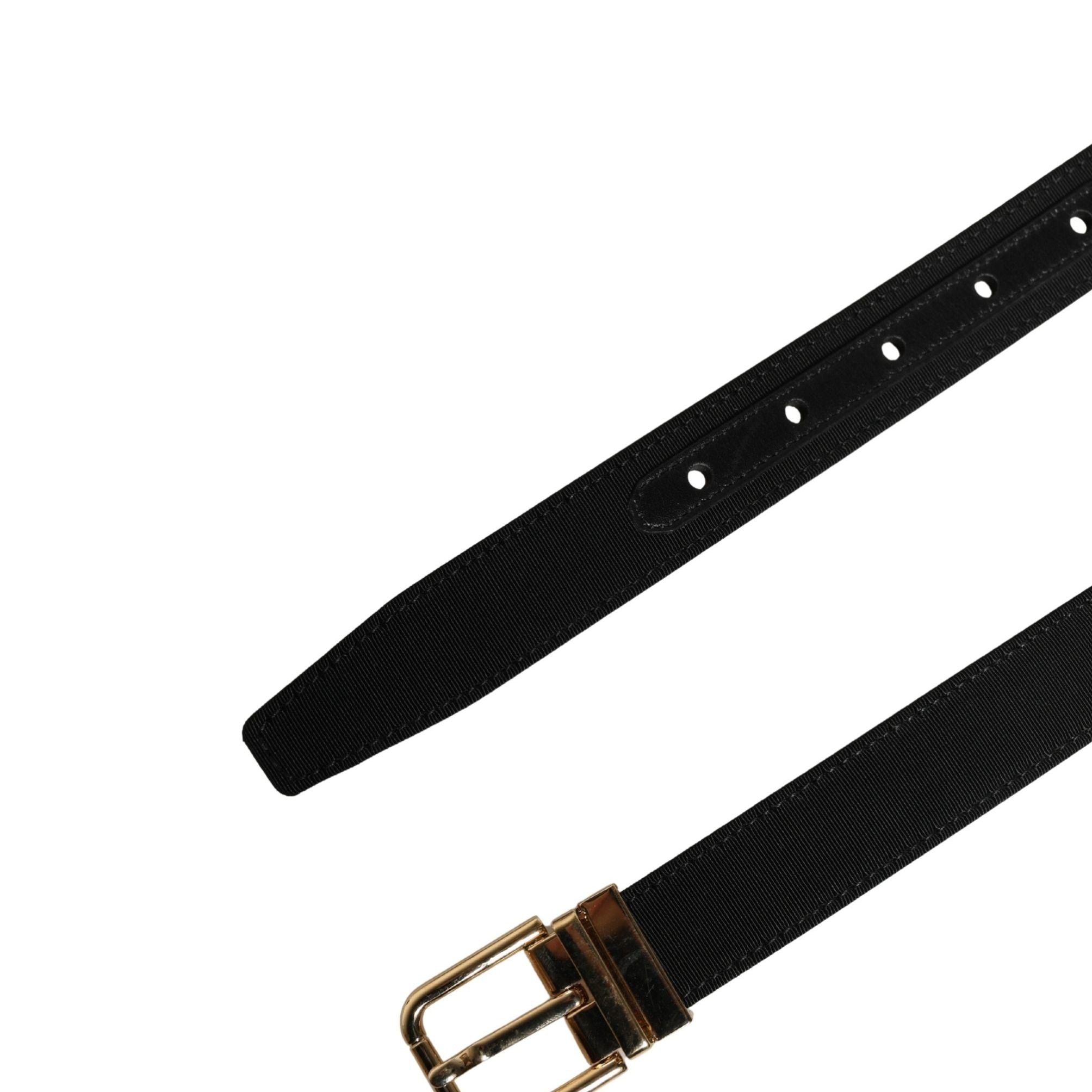Dolce & Gabbana Black Viscose Leather Gold Metal Buckle Belt