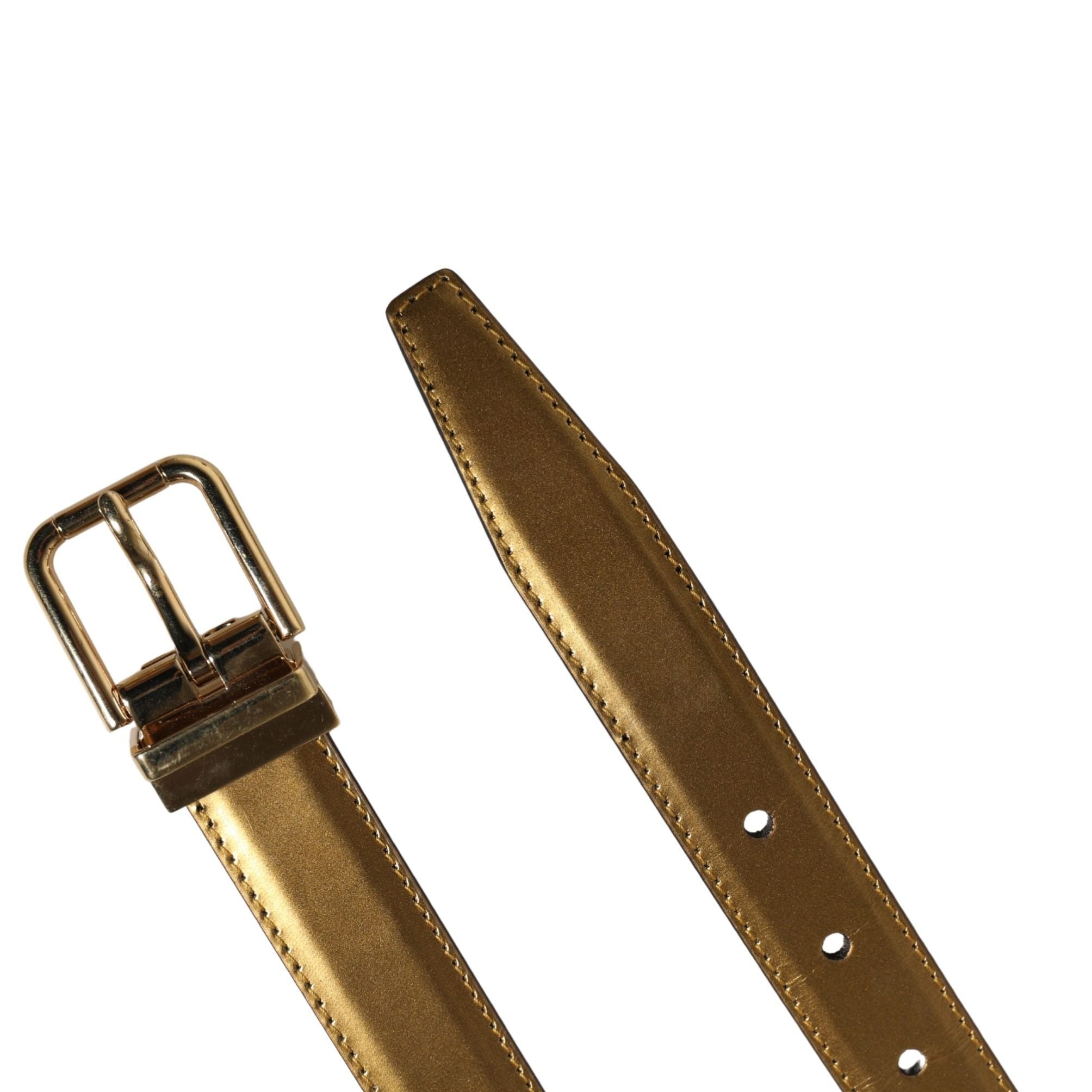 Dolce & Gabbana Men Gold Classic Leather Metal Buckle Belt