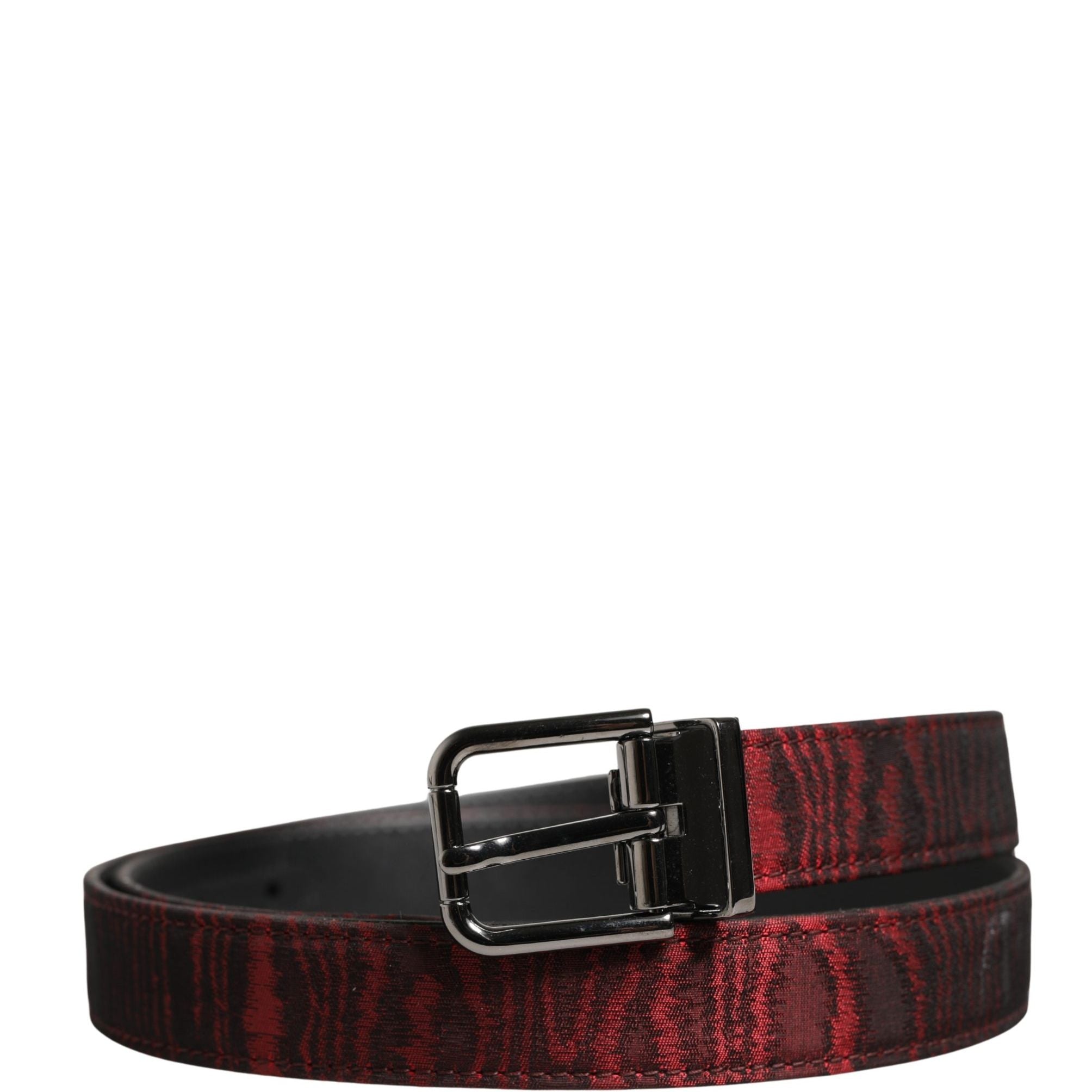 Dolce & Gabbana Men Red Jacquard Acetate Metal Buckle Belt
