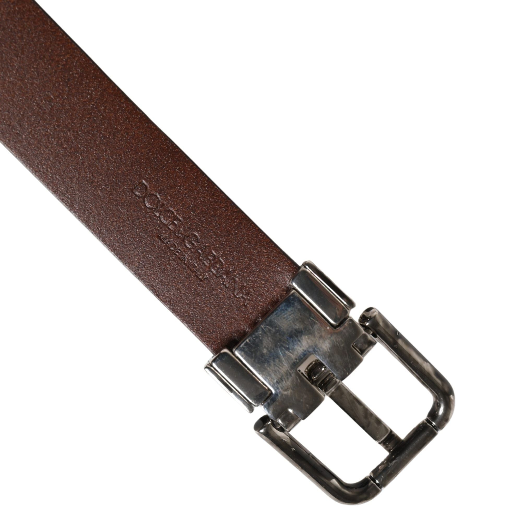 Dolce & Gabbana Men Brown Classic Leather Metal Buckle Belt