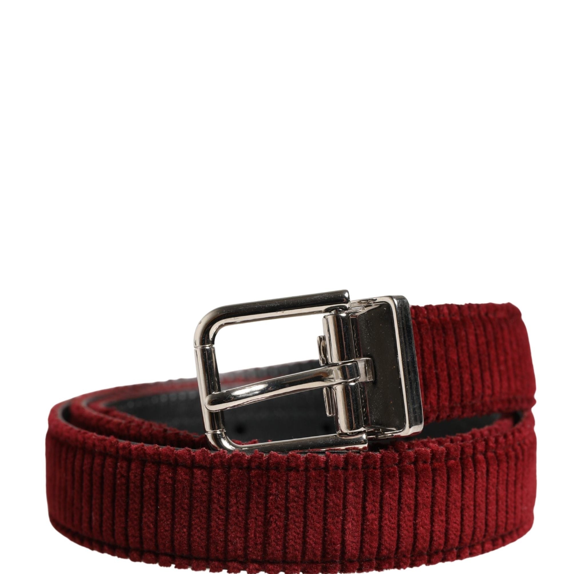 Dolce & Gabbana Men Red Velvet Leather Metal Buckle Belt