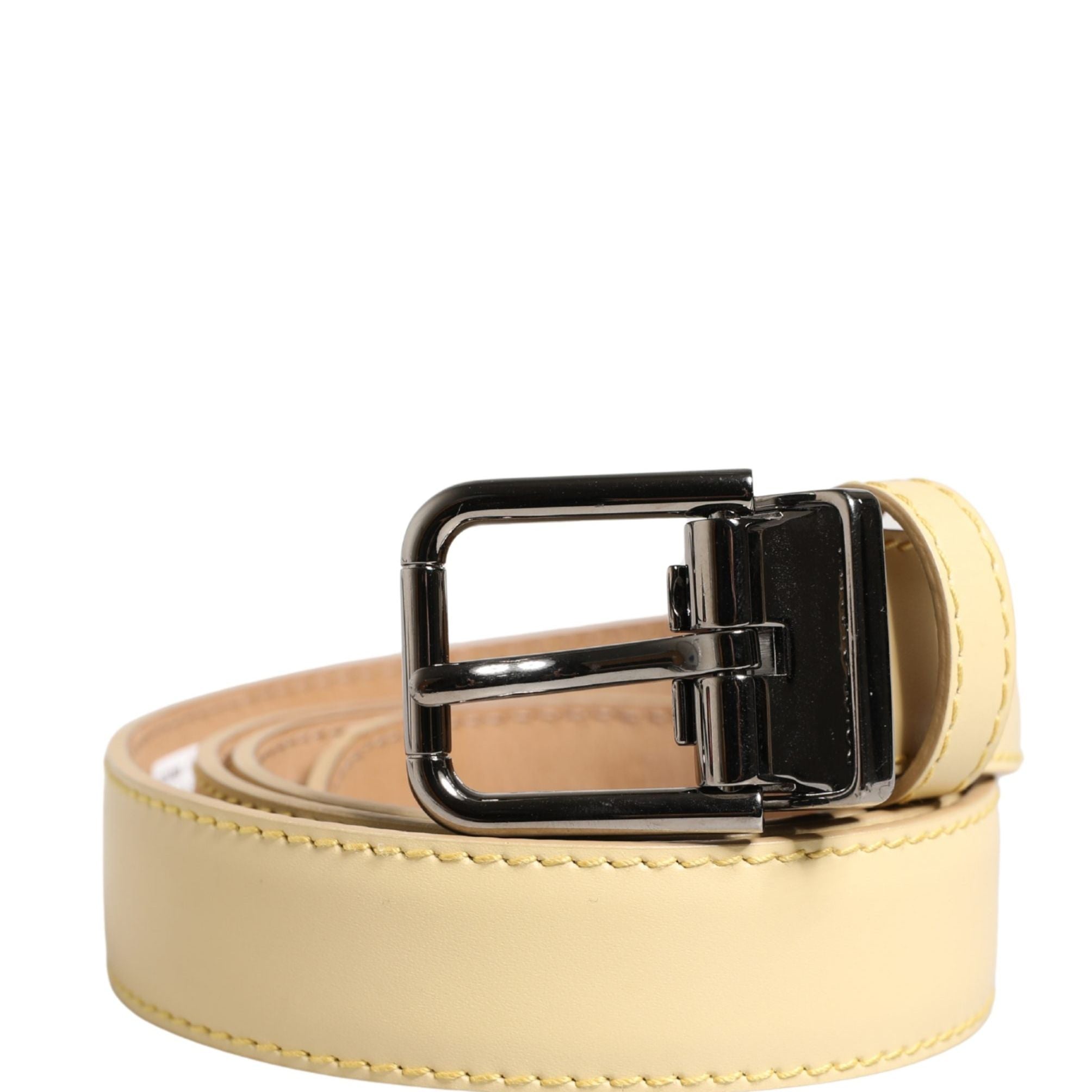Dolce & Gabbana Men Yellow Classic Leather Metal Buckle Belt