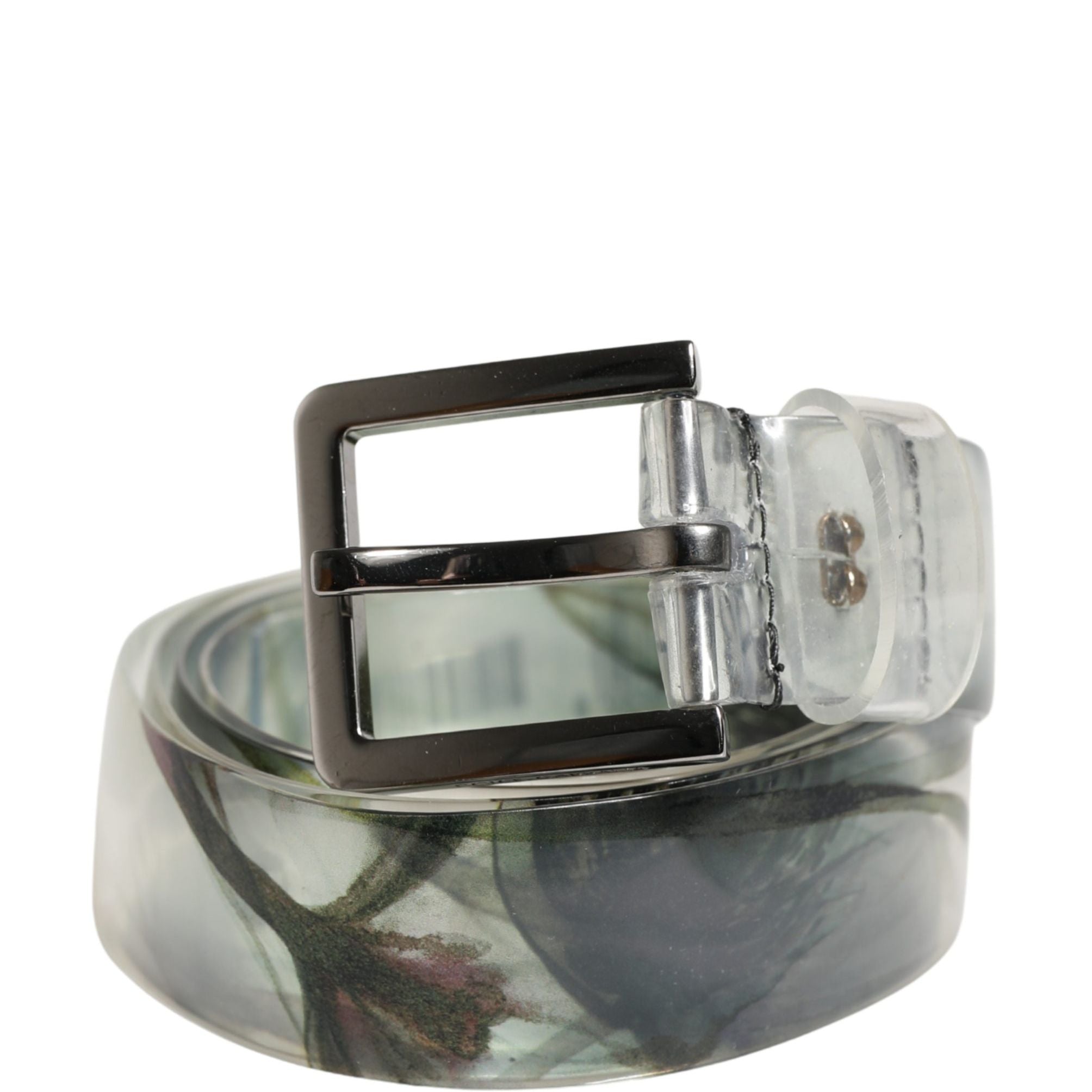 Dolce & Gabbana Men White Floral PVC Silver Metal Buckle Belt