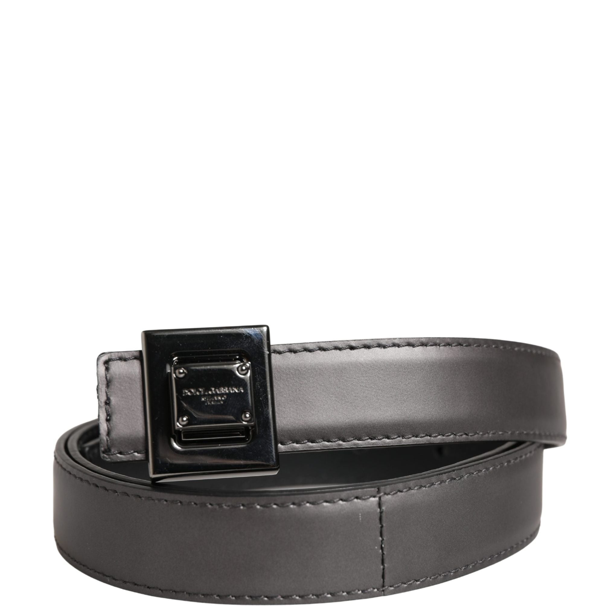 Dolce & Gabbana Men Silver Classic Leather Square Buckle Belt