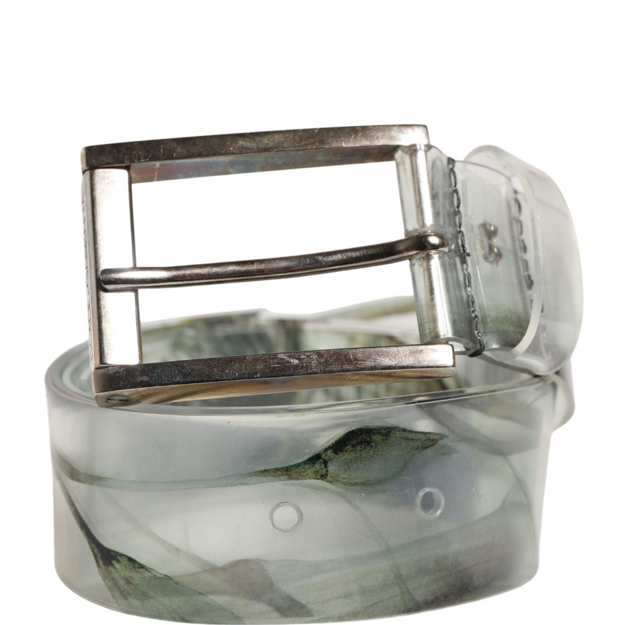 Dolce & Gabbana Men White Floral PVC Silver Metal Buckle Belt