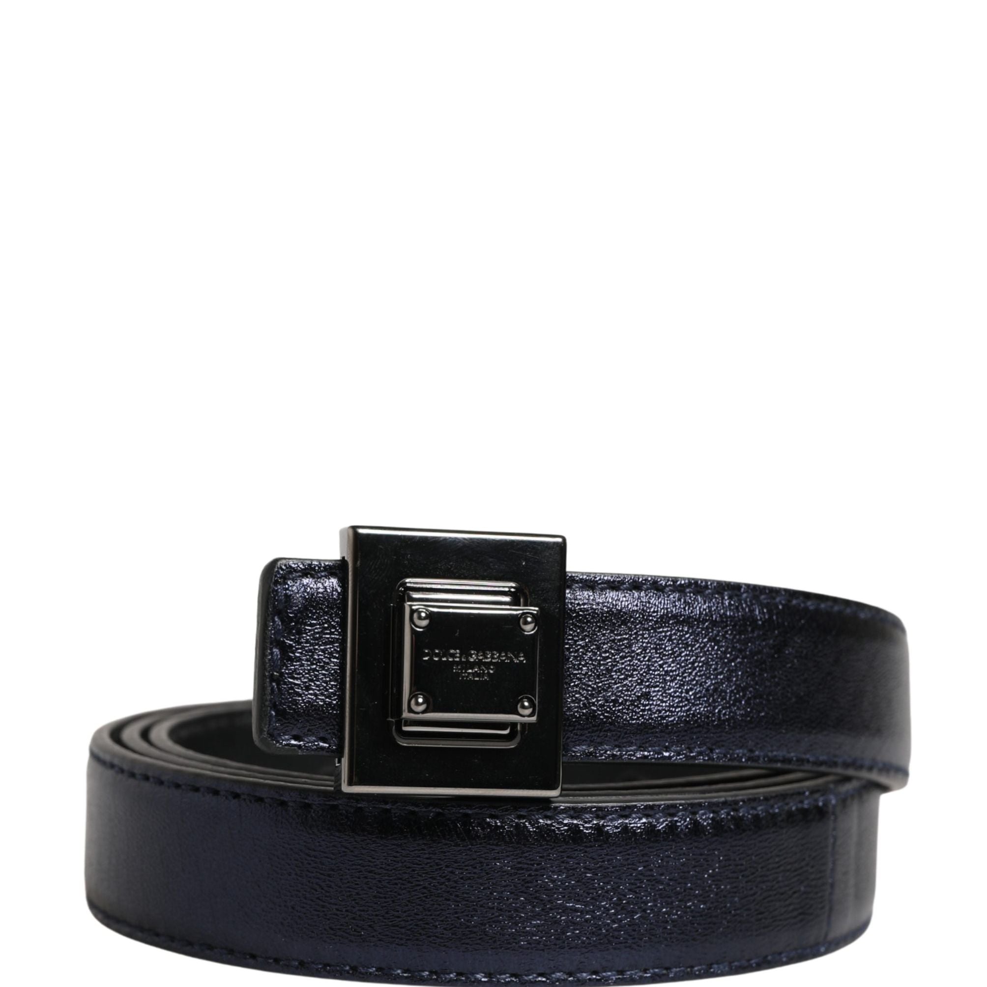 Dolce & Gabbana Men Black Classic Leather Square Buckle Belt
