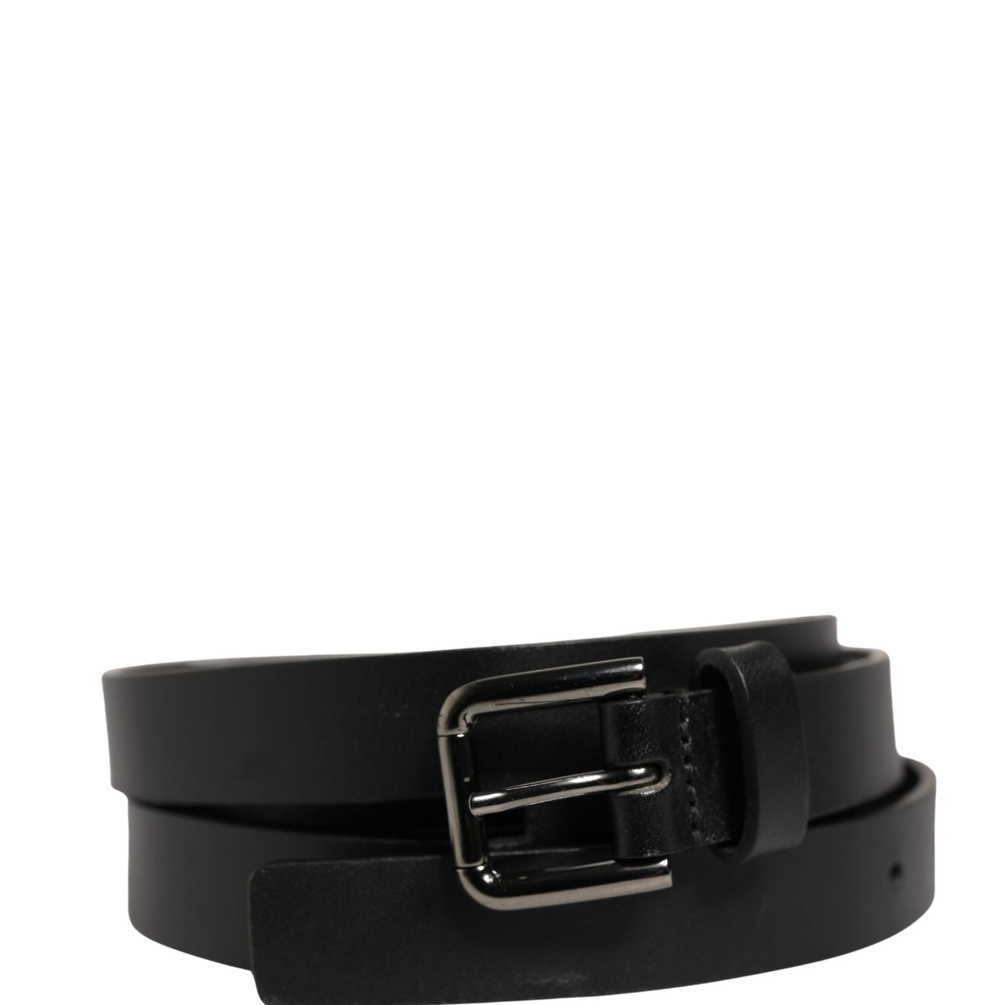 Dolce & Gabbana Black Double Strap Leather Silver Buckle Belt