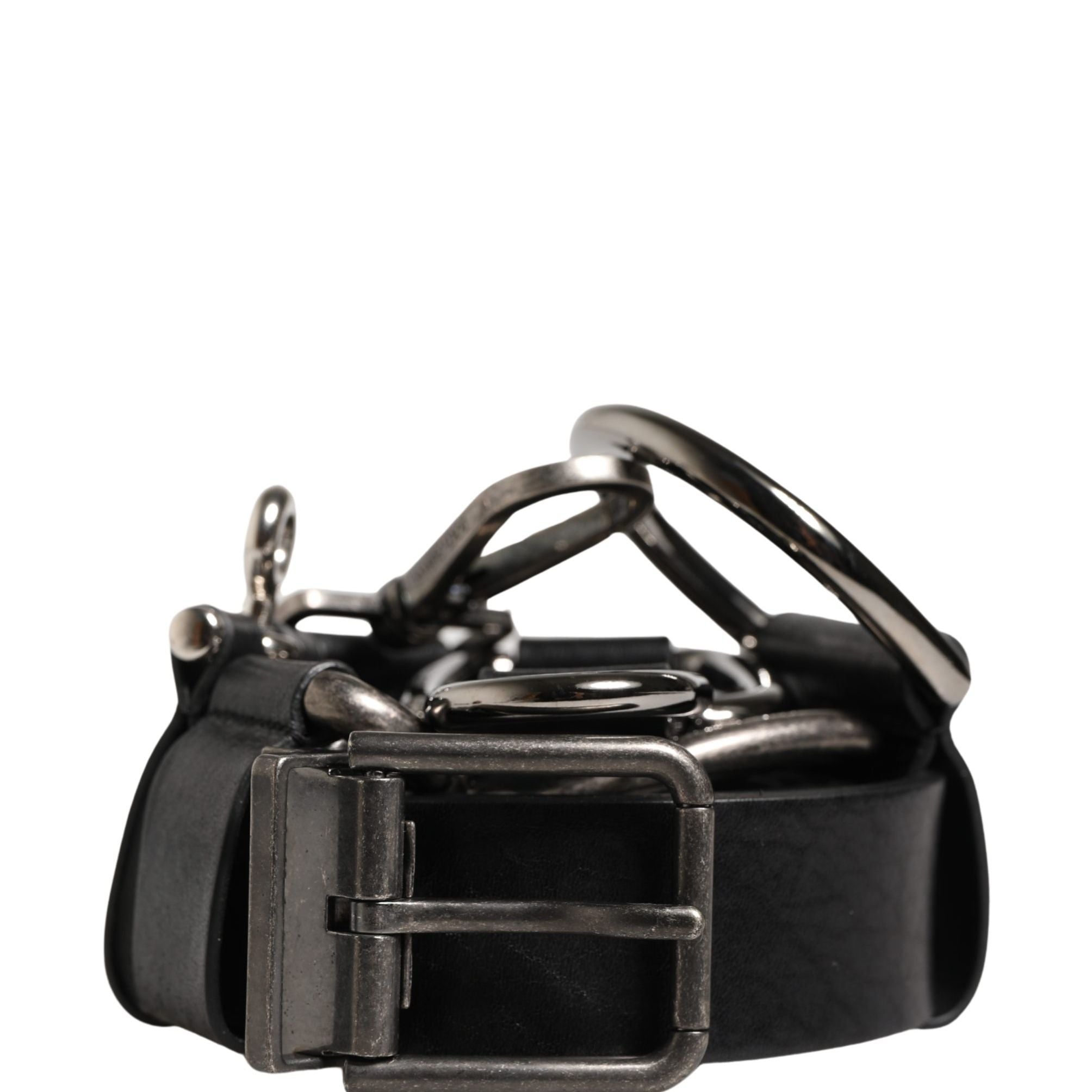 Dolce & Gabbana Black Calf Leather Silver Metal Buckle Belt