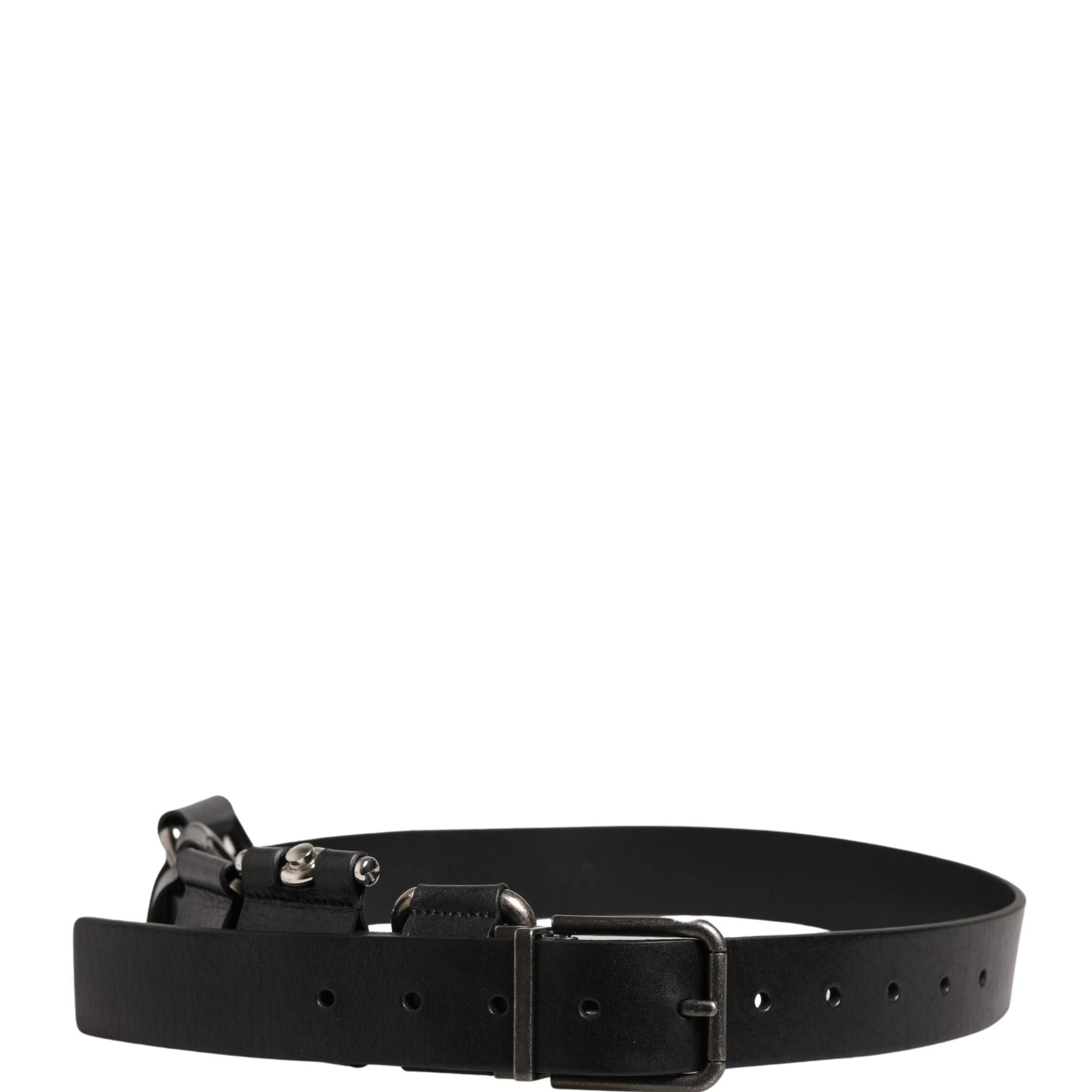 Dolce & Gabbana Black Calf Leather Silver Metal Buckle Belt