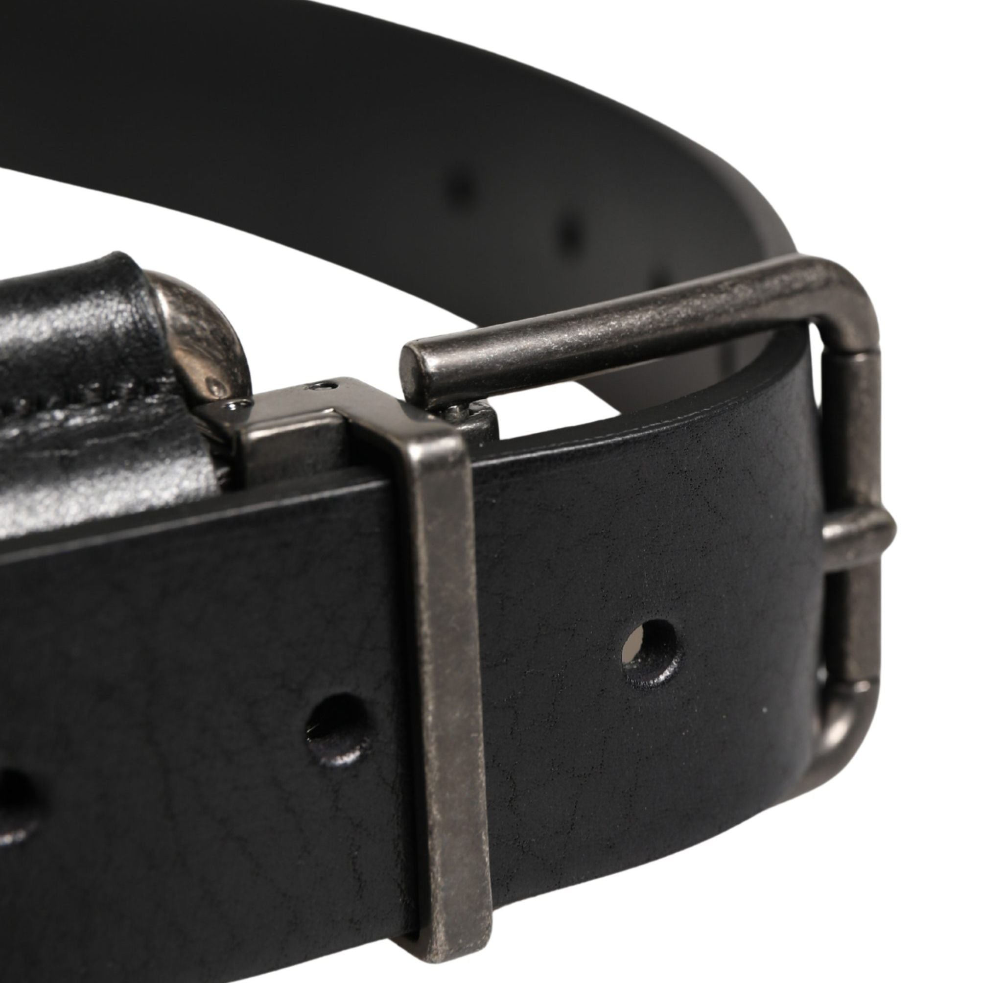 Dolce & Gabbana Black Calf Leather Silver Metal Buckle Belt