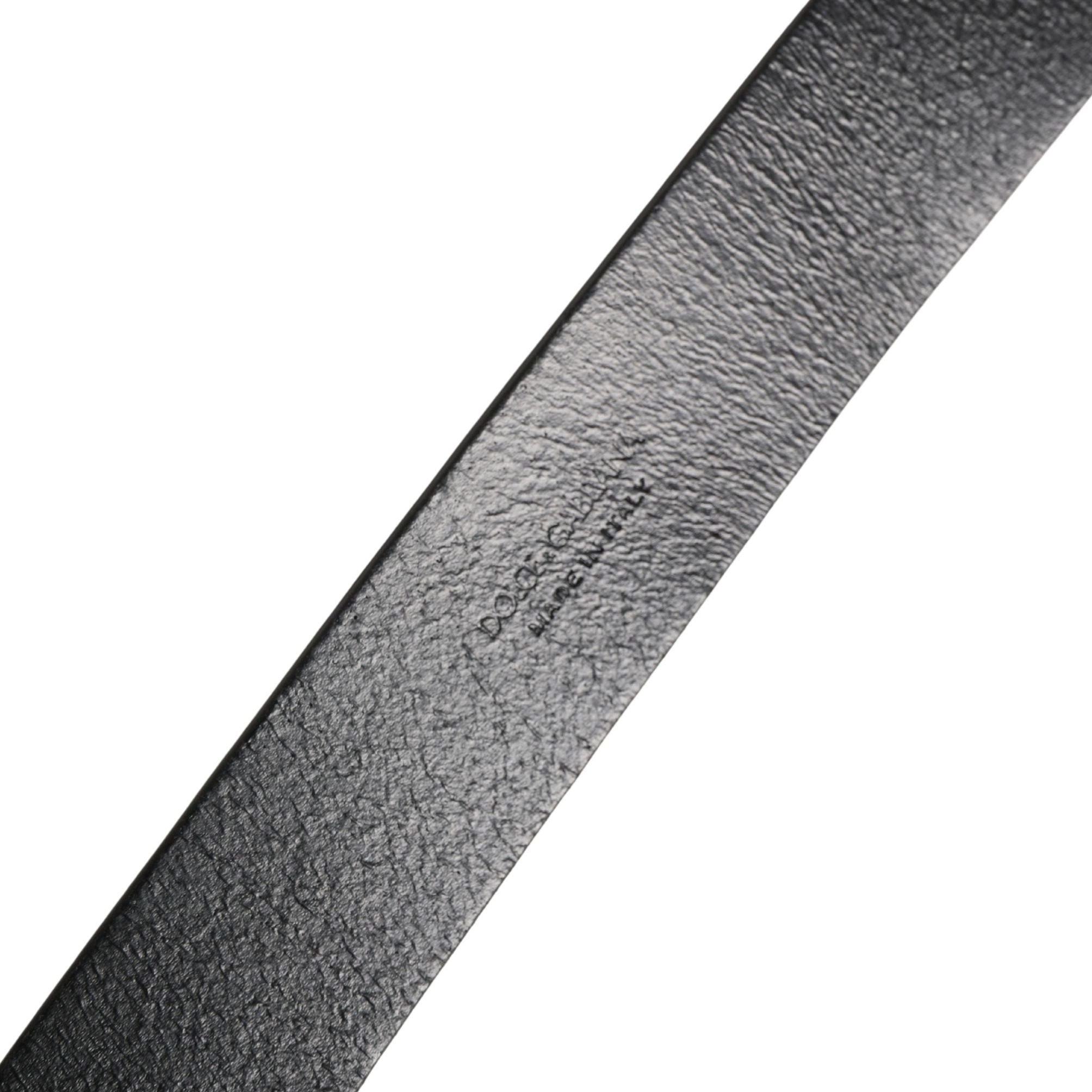 Dolce & Gabbana Black Calf Leather Silver Metal Buckle Belt