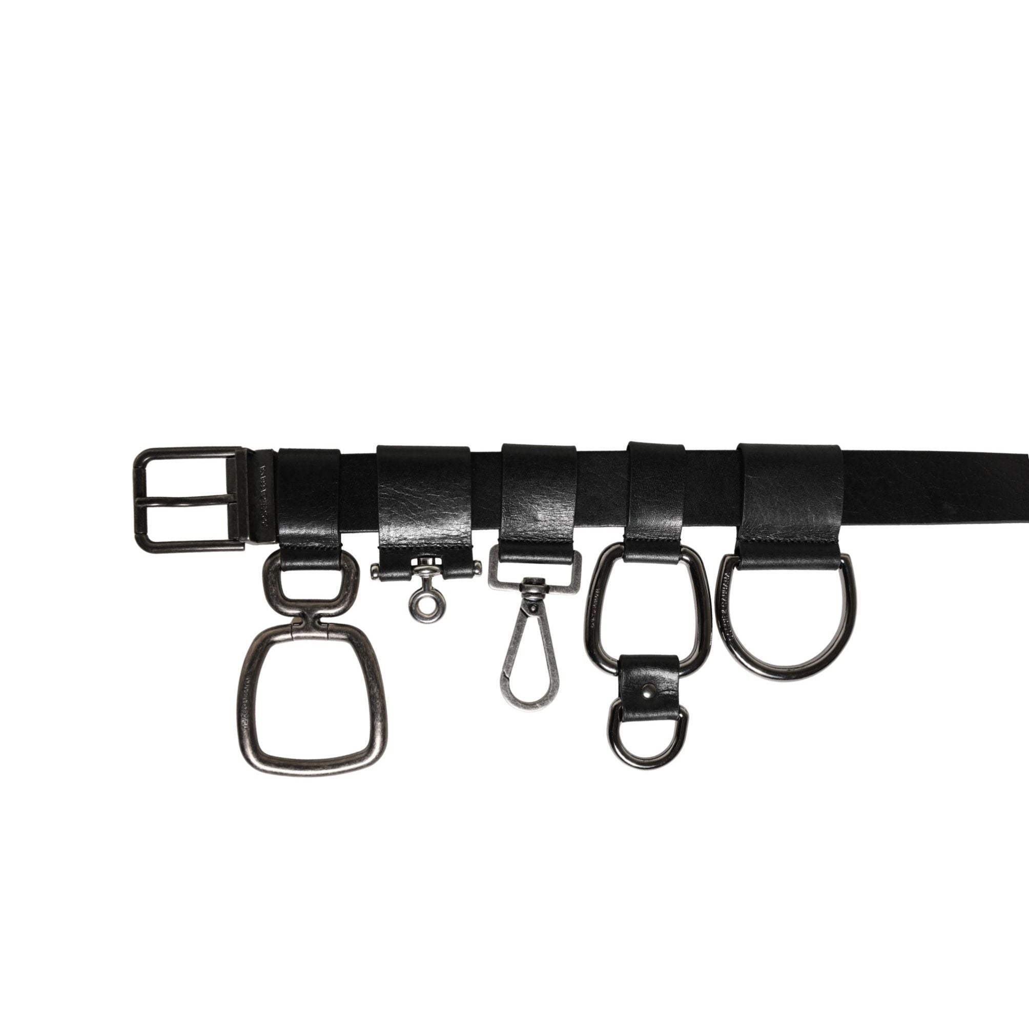 Dolce & Gabbana Black Calf Leather Silver Metal Buckle Belt