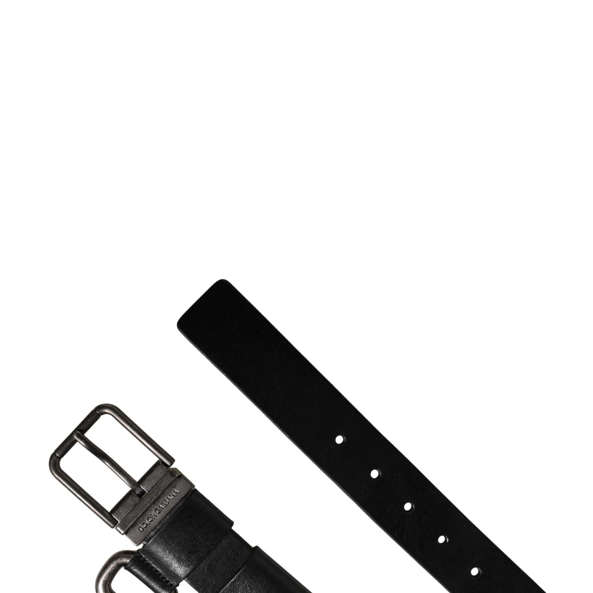 Dolce & Gabbana Black Calf Leather Silver Metal Buckle Belt