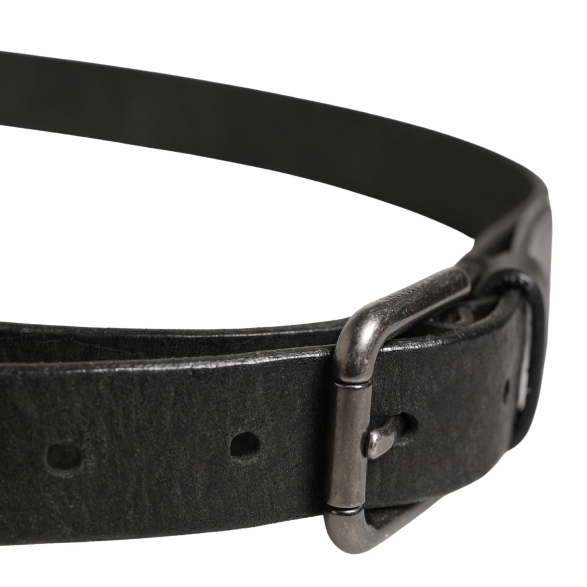 Dolce & Gabbana Men Black Calfskin Leather Metal Buckle Belt