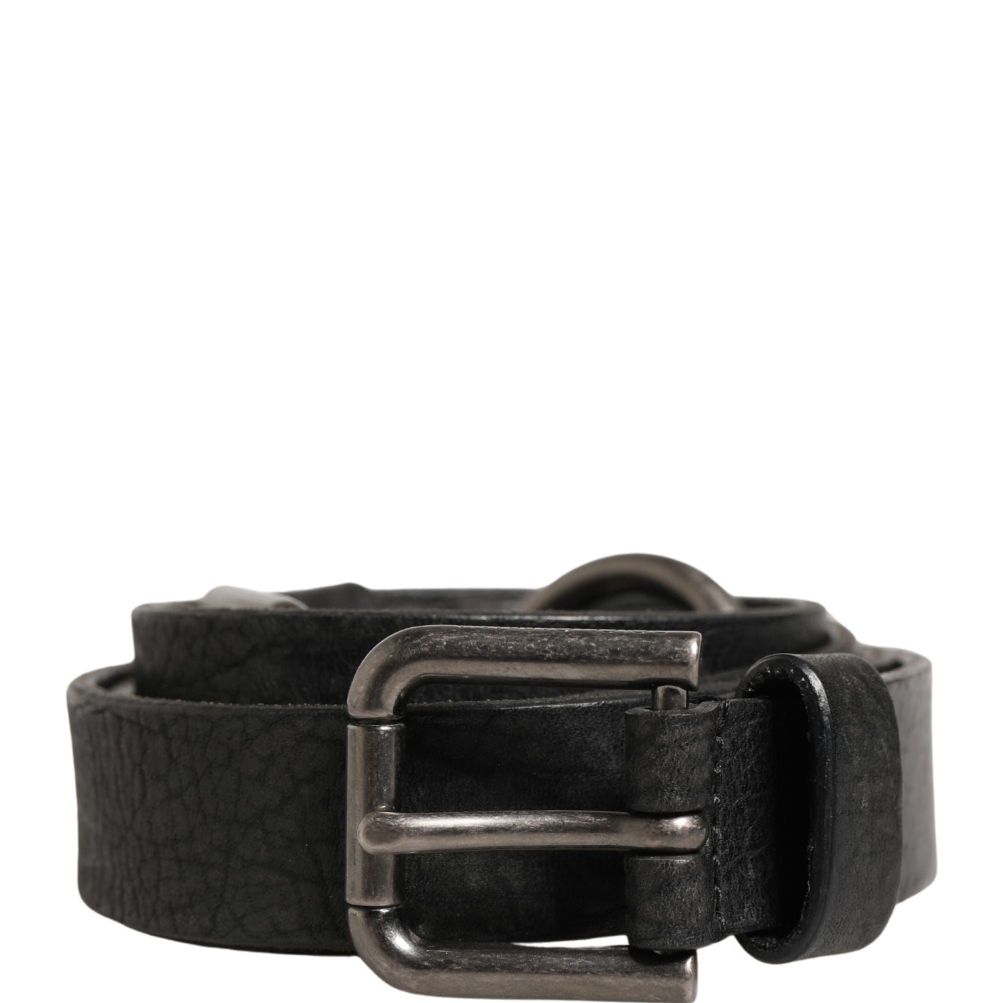 Dolce & Gabbana Men Black Calfskin Leather Metal Buckle Belt