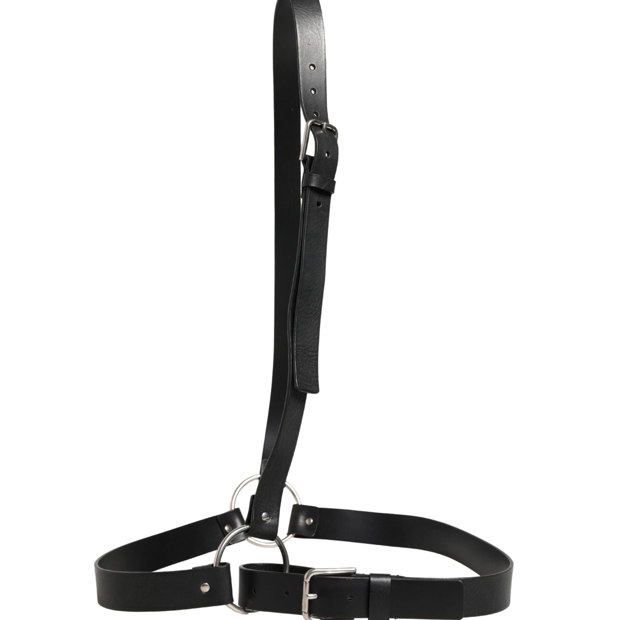 Dolce & Gabbana Black Double Strap Leather Silver Buckle Belt